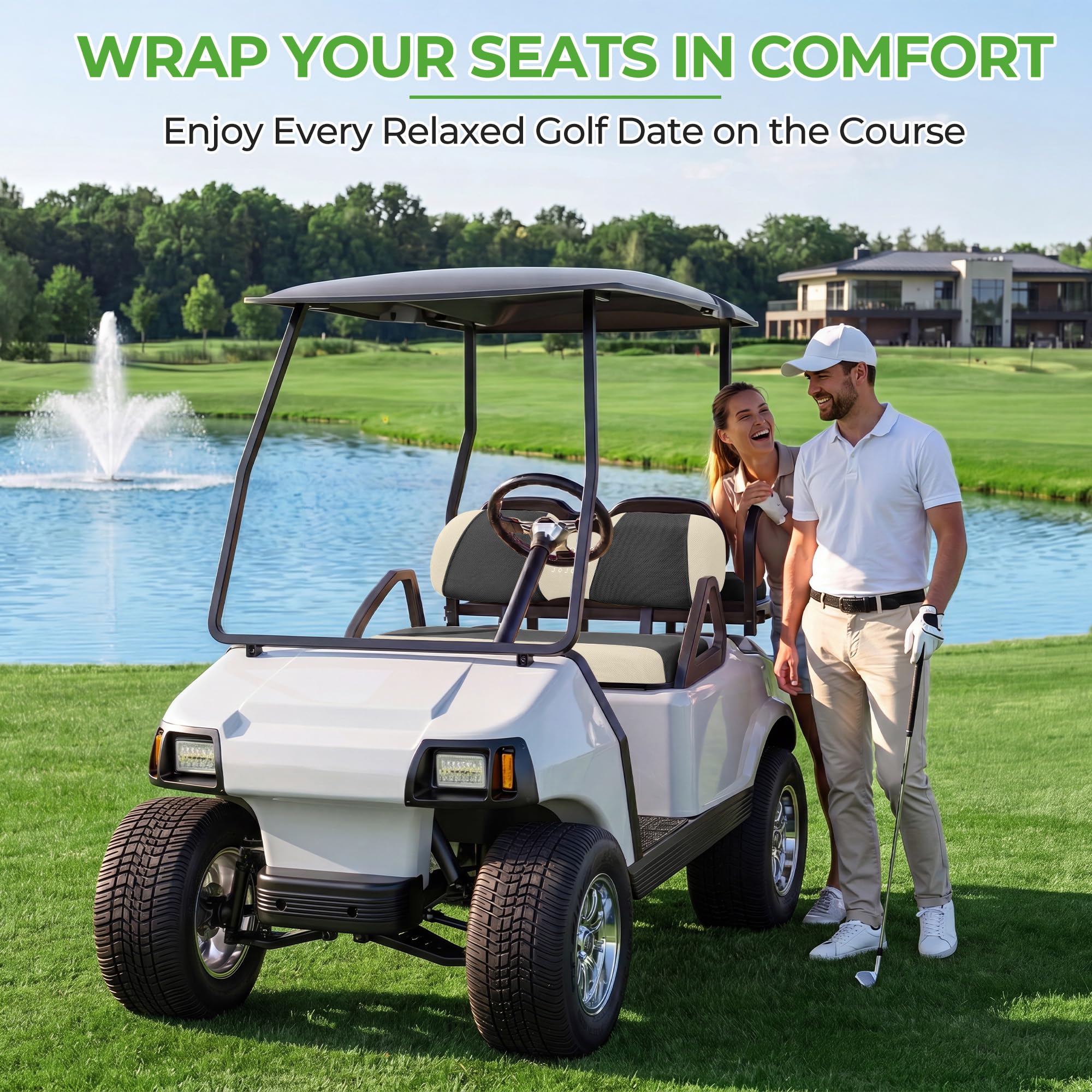 10L0L Juego de Fundas para Asientos de Carrito de Golf EZGO TXT y RXV, Transpirables y con Tejido de Malla de poliéster Lavable Gris Negro/Amarillo/Beige
