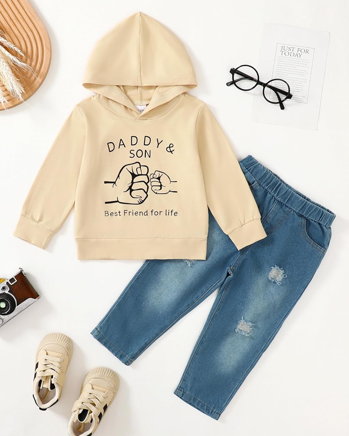 YALLET Toddler Baby Boy Clothes, Long Sleeve Letter Hoodies Top+Ripped Denim Pants 2pcs Fall Winter Outfit Sets - Image 4