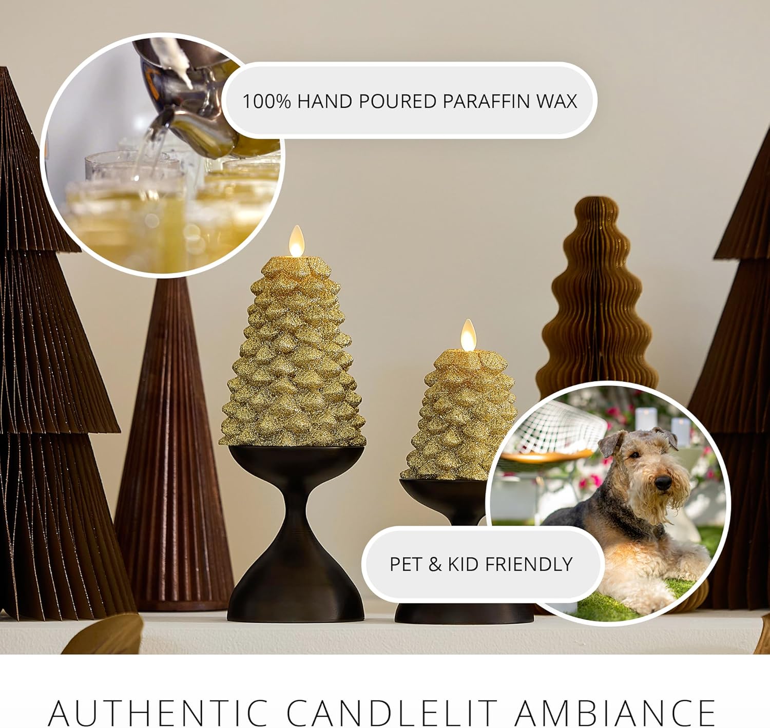 Luminara Rich Gold Glitter Flameless LED Candle North Tree Moving Flame Pillar (3.3" x 4.3")