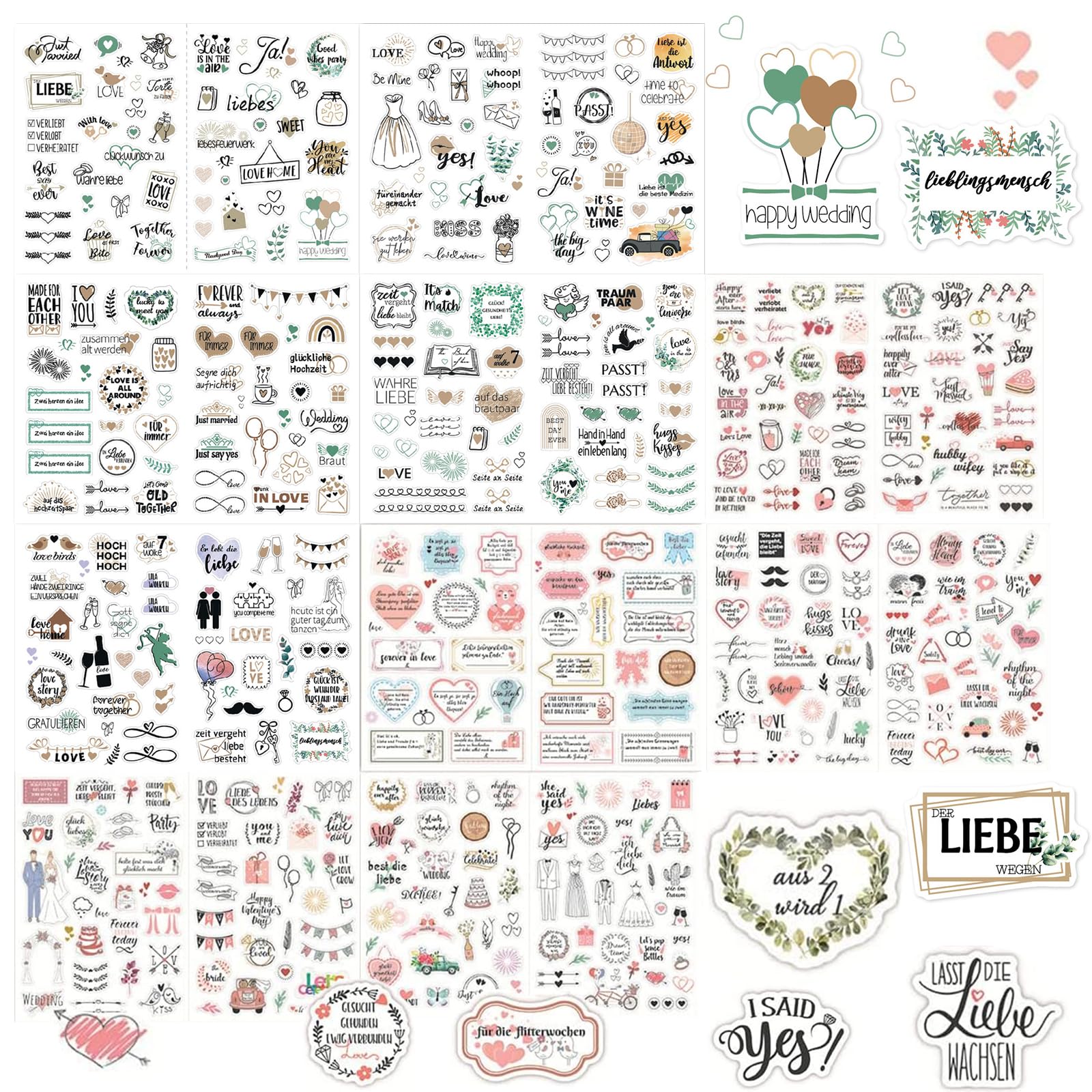 10 Piezas Pegatinas de Boda (479 Patrones) Set, Autoadhesivo Pegatinas Boda, Vintage Pegatinas para Boda para DIY Album de Fotos de Boda,Scrapbooking,Tablero de Mensajes