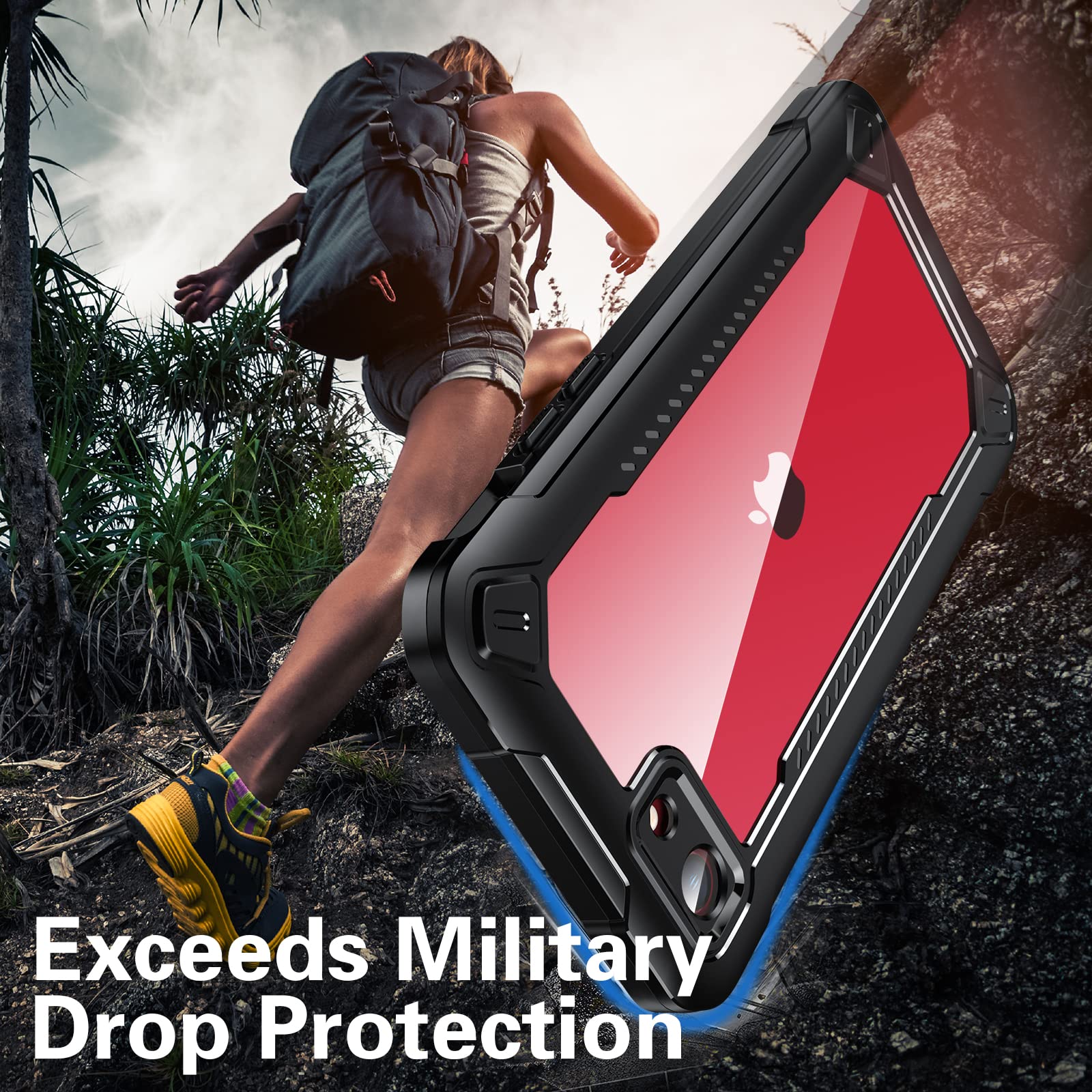 Huakay Custodia Impermeabile IP68 Per IPhone SE 2022/2020/7/8 - Antiurto, Con Protezione Schermo, Blu/Trasparente, Sottile