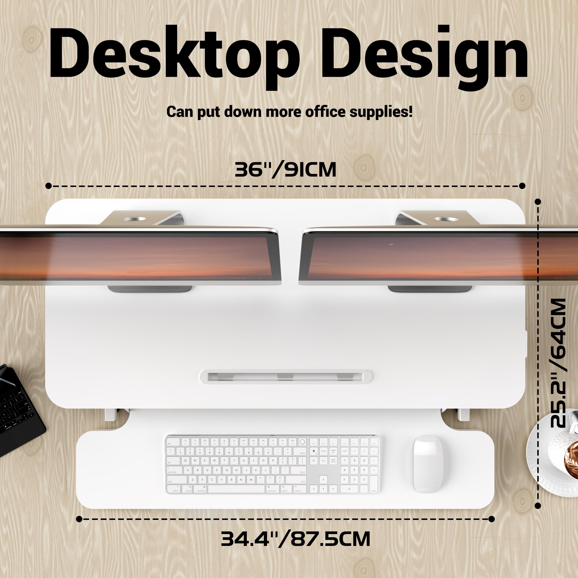 ERGOMAKER Convertidor de Escritorio de pie, Convertidor de Escritorio de Pie de 91 x 40cm Altura Ajustable