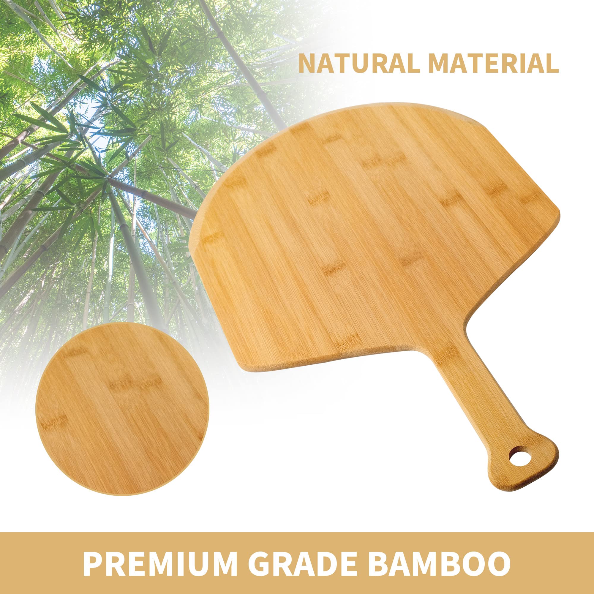 Pizzaschieber Holz, Pizzaschaufel Pizzabrett aus Bambus mit Griff, Pizza Schieber Servierplatte 29,5 cm für Pizza, Käse, Kuchen, Fleisch