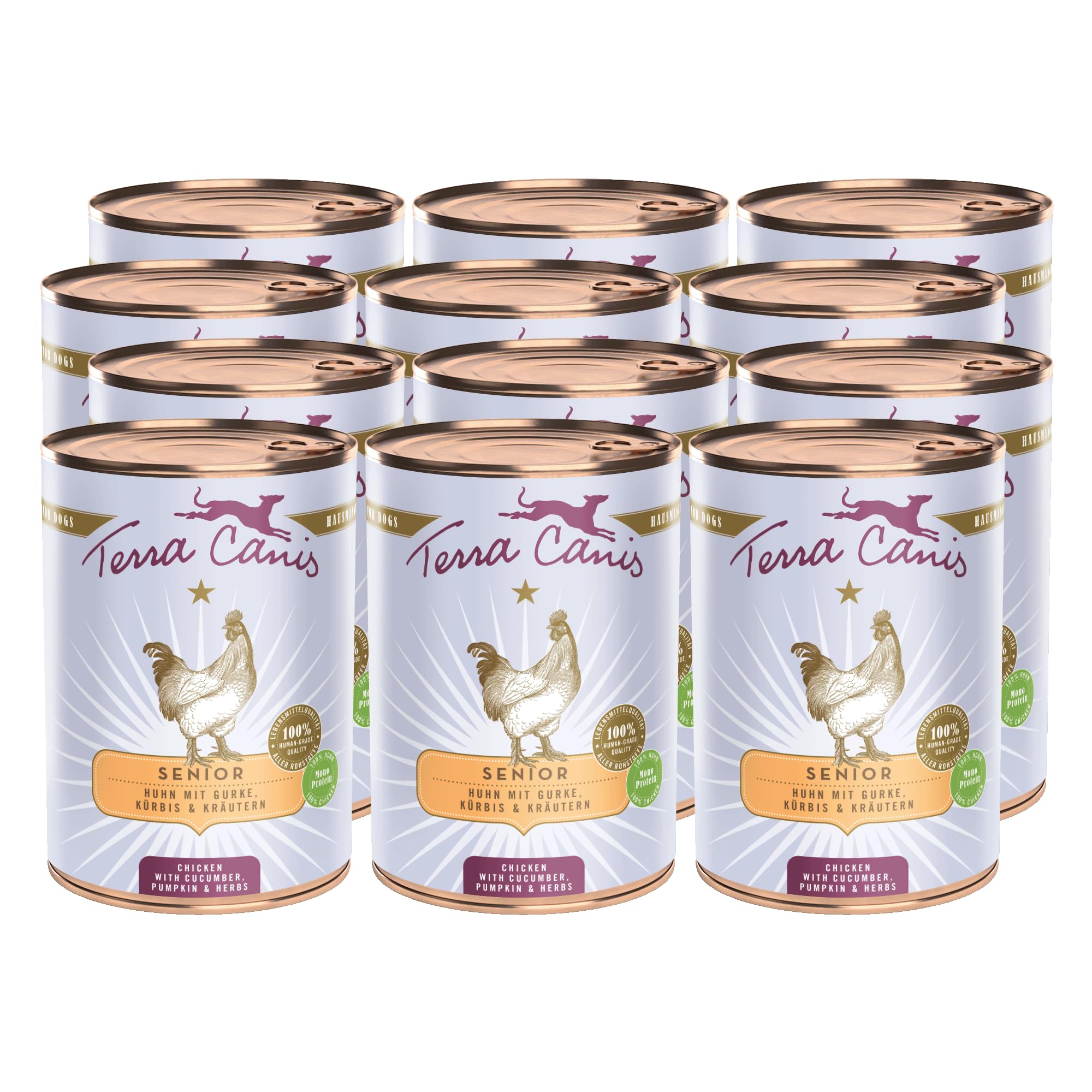 Terra Canis Pollo con Pepino y Calabaza, Comida Senior para Perros, 12x400g | 100% calidad alimentaria de todas las materias primas, con hierbas medicinales, receta adaptada a la edad, bajo en cereales