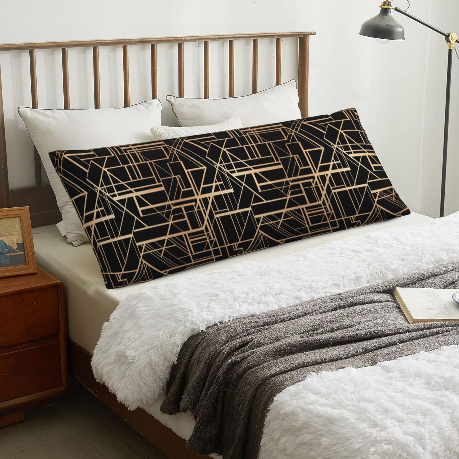 Art Deco Style Geometric Pattern Two Side, Body Pillow Cover with Zipper,Long Body Pillowcase 20 x 60 in