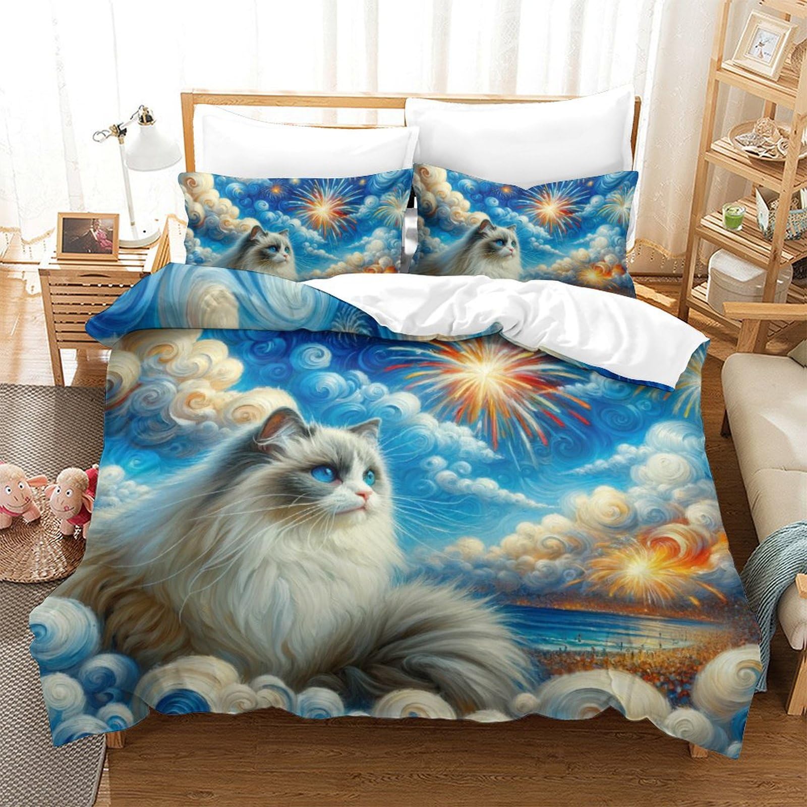 Housse de couette chat fermeture éclair pour simplifier le lit de votre ado