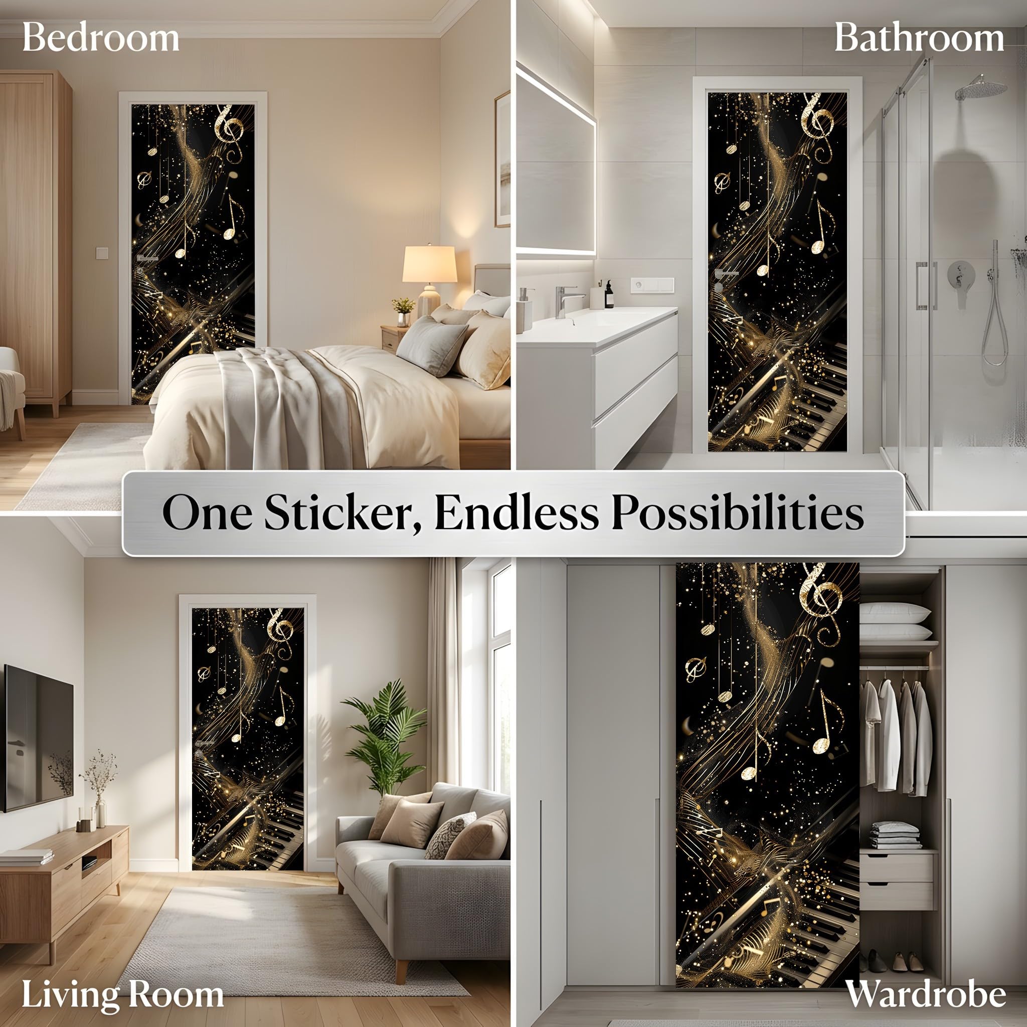 Poster pour porte mural stickers auto-adhésif Thème Musical Note 95x210cm