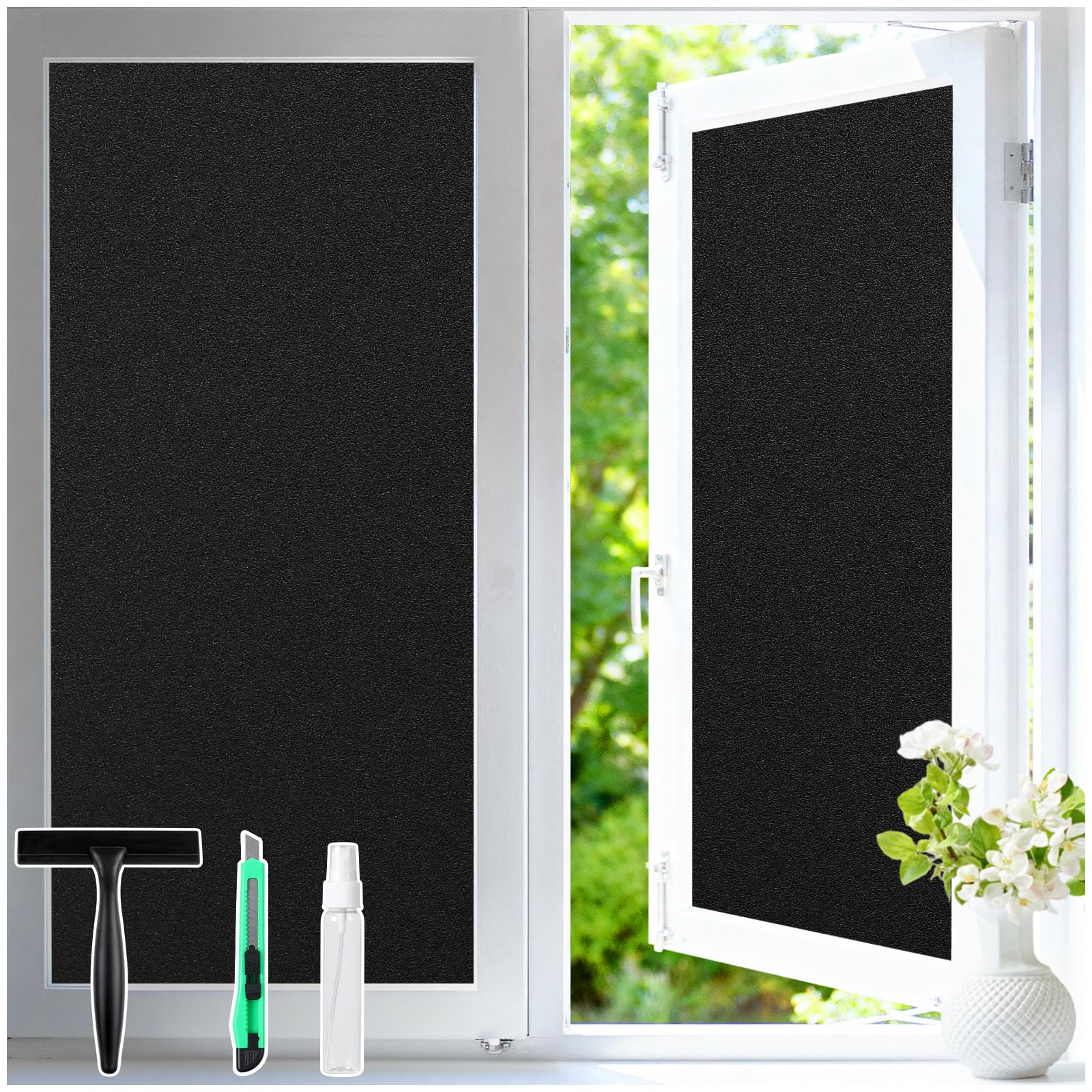 Photo 1 of Haton Blackout Window Film Removable 17.5" x 78.7" Static Cling Room Darkening Tint, Black Privacy for Home Bedroom Garage Indoor, Light Blocking Window Cling, Total Blackout Film for Windows Inside