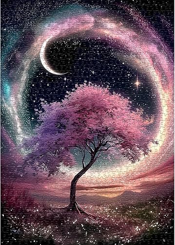 Rompecabezas de 1000 piezas con diseño de árbol de la vida de noche estrellada, rompecabezas de paisaje de plantas de fantasía para adultos,