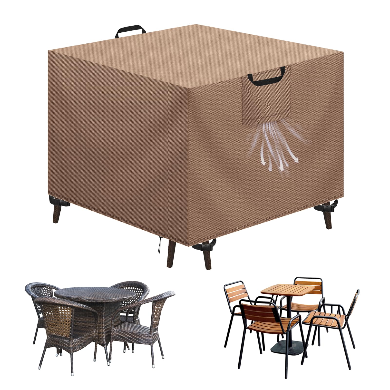 Funda Mesa Exterior Impermeable, Cubierta Tela Oxford 420D Anti Viento Anti UV, Negro, 242x162x100cm — view 12