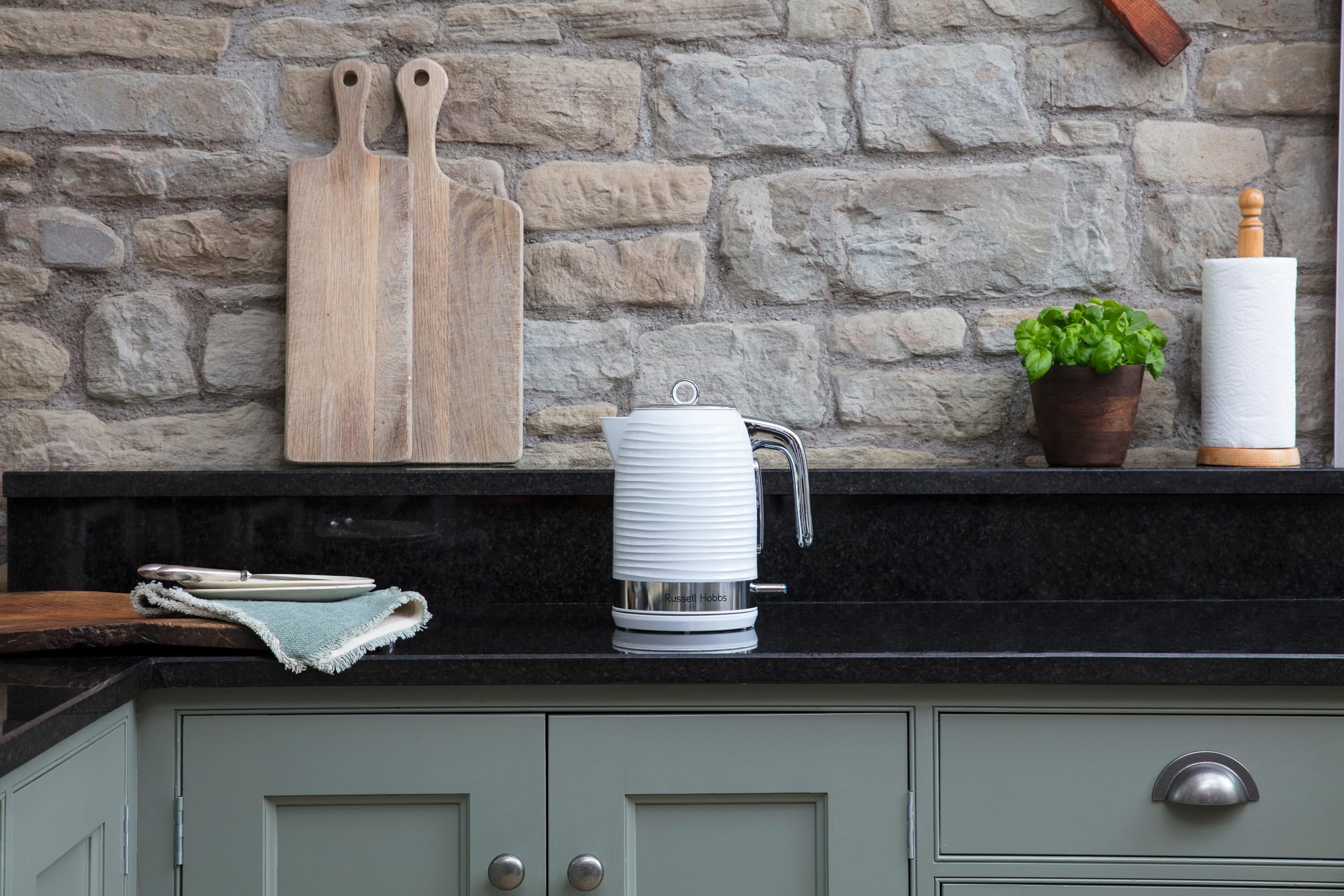 Russell Hobbs Tostadora Inspire, Plástico Texturizado, Blanco 24370-56 + Hervidor de Agua Eléctrico Inspire 1,7 litros 24360-70 + Cafetera de Goteo Inspire 24390-56