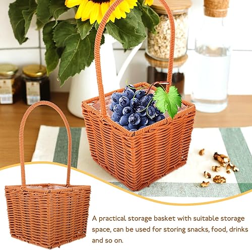 Miniatura 7 de Gadpiparty Cesta de flores de ratán hecha a mano, cesta de almacenamiento tejida, huevo de Pascua, frutas y verduras, organizador con forro y asa