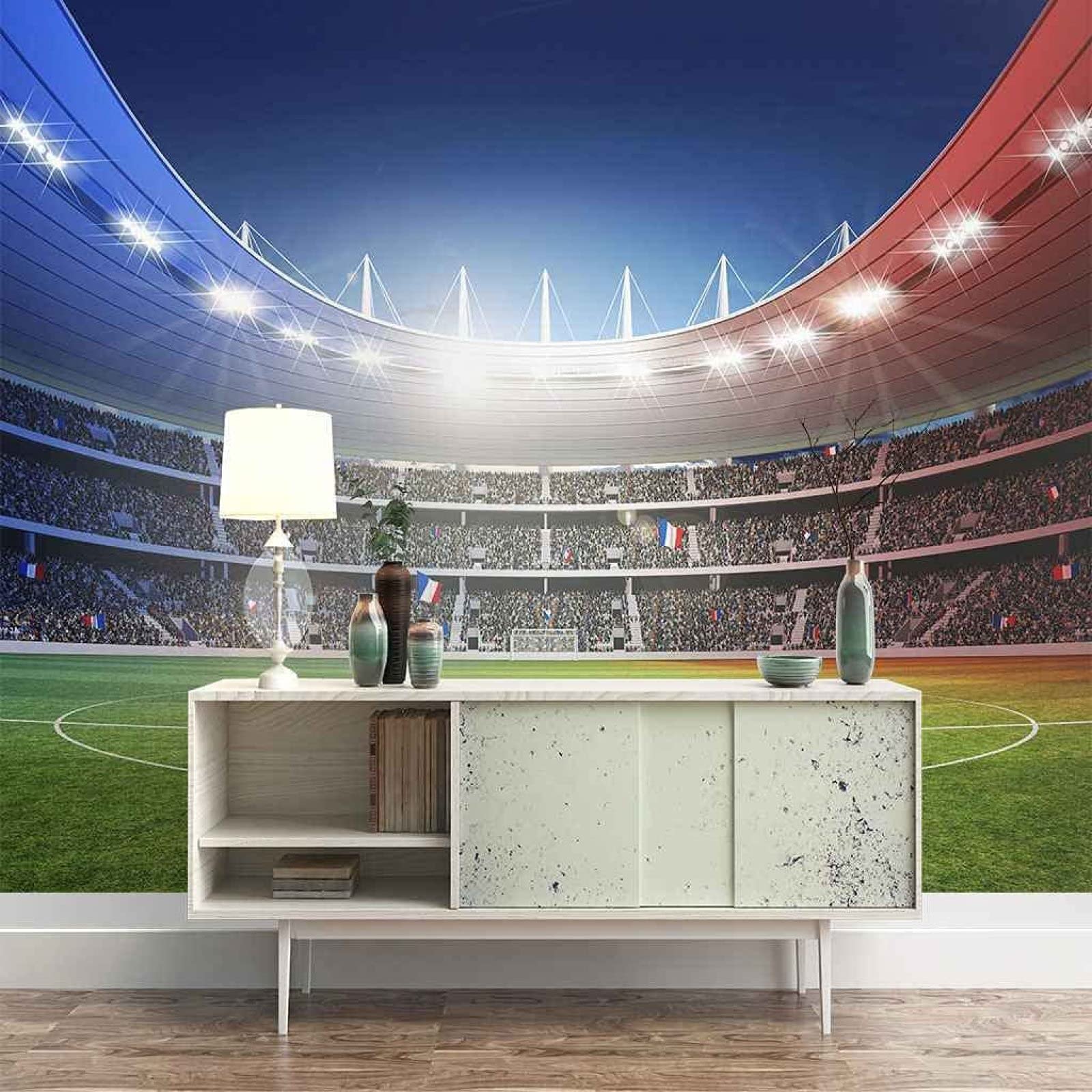 Adesivo da parete per campo da calcio verde Adesivo per soggiorno, camera da letto, cameretta, divano, de Carta da parati 3D Divano TV fotomurali poster murale Soggiorno camera letto-430cm×300cm