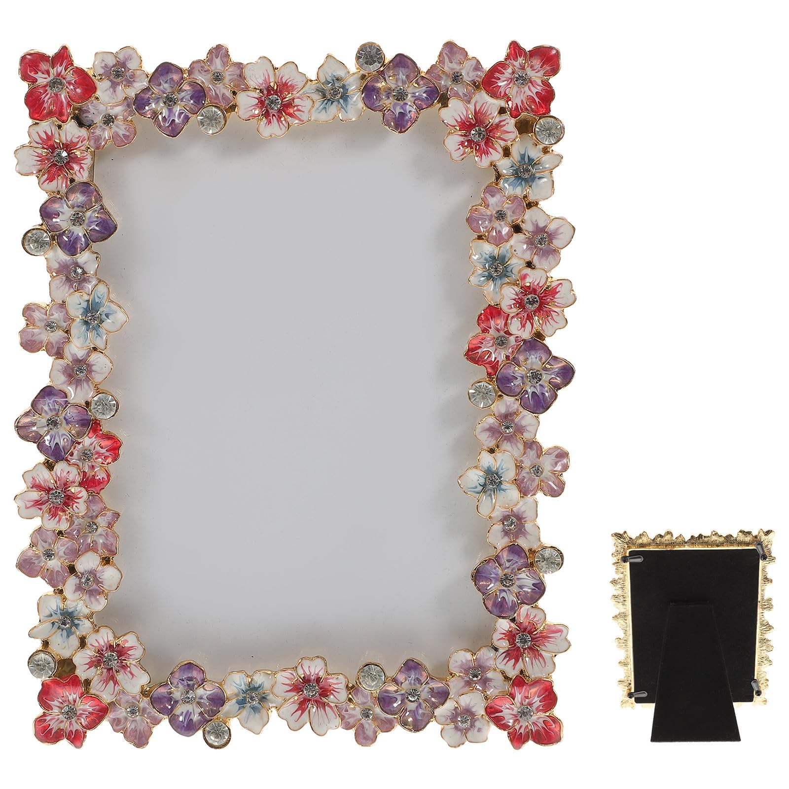 INOOMP Portafotos de Escritorio Marco de Fotos de Escritorio Diseño Floral para Fotos de 5 Pulgadas Vidrio Metal Transparente Decoración del Hogar Estilo Pastoral y Retro Clásico