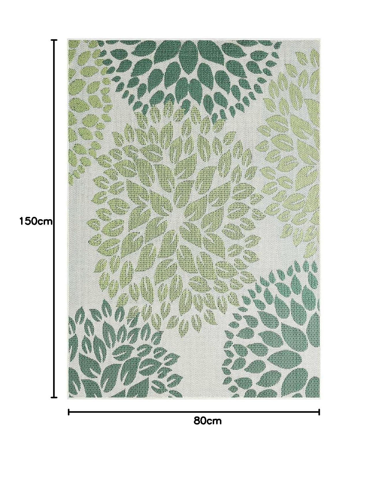 VIMODA In- und Outdoor Flachgewebe Terrassen & Balkon Garten Küche, Teppich Blumen Design Grün Waschbar,Maße:80x150 cm