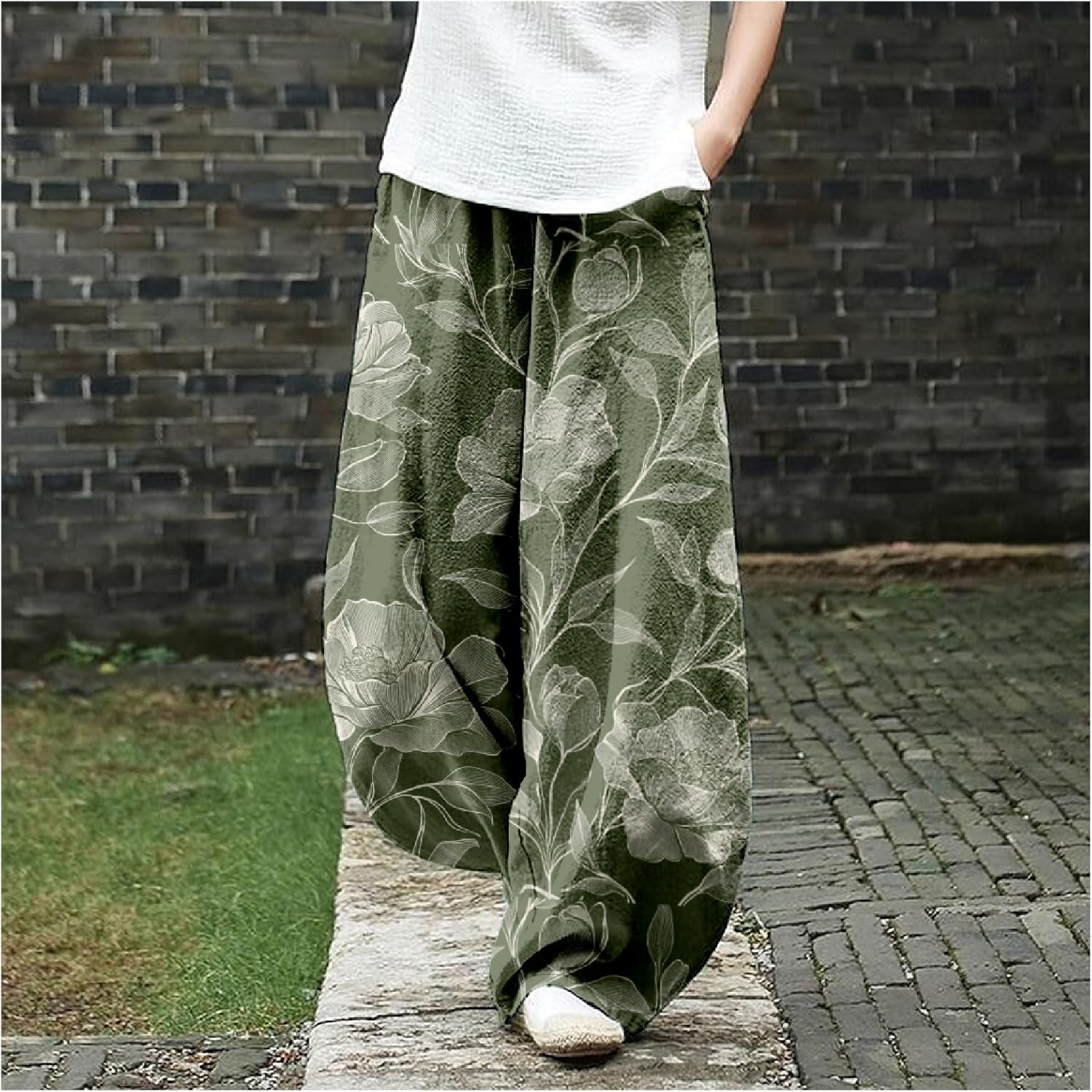 MARSVOVO Harem Pants Women Palazzo Wide Leg Pants Woman Novelty Plant Print Lightweight Baggy Sweatpants Travel Pants - Image 2
