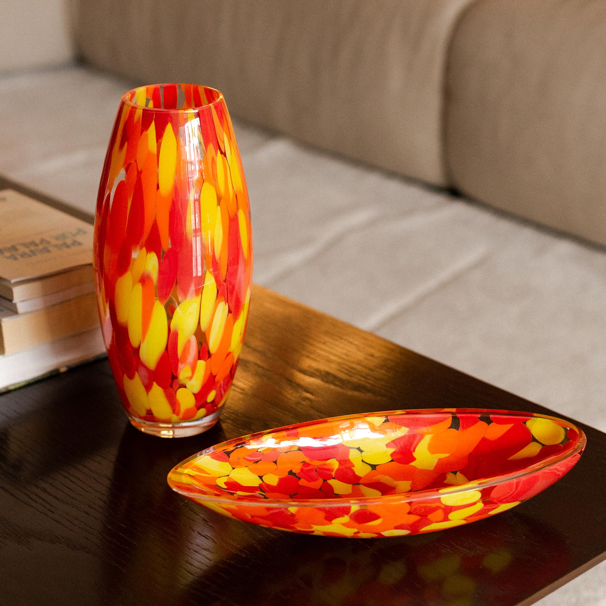 Ca D ORO Glasvase, orange/gelb, Konfetti, mundgeblasen, Murano-Stil, Kunstglas für Blumen und Dekoration, Modell Oliva G