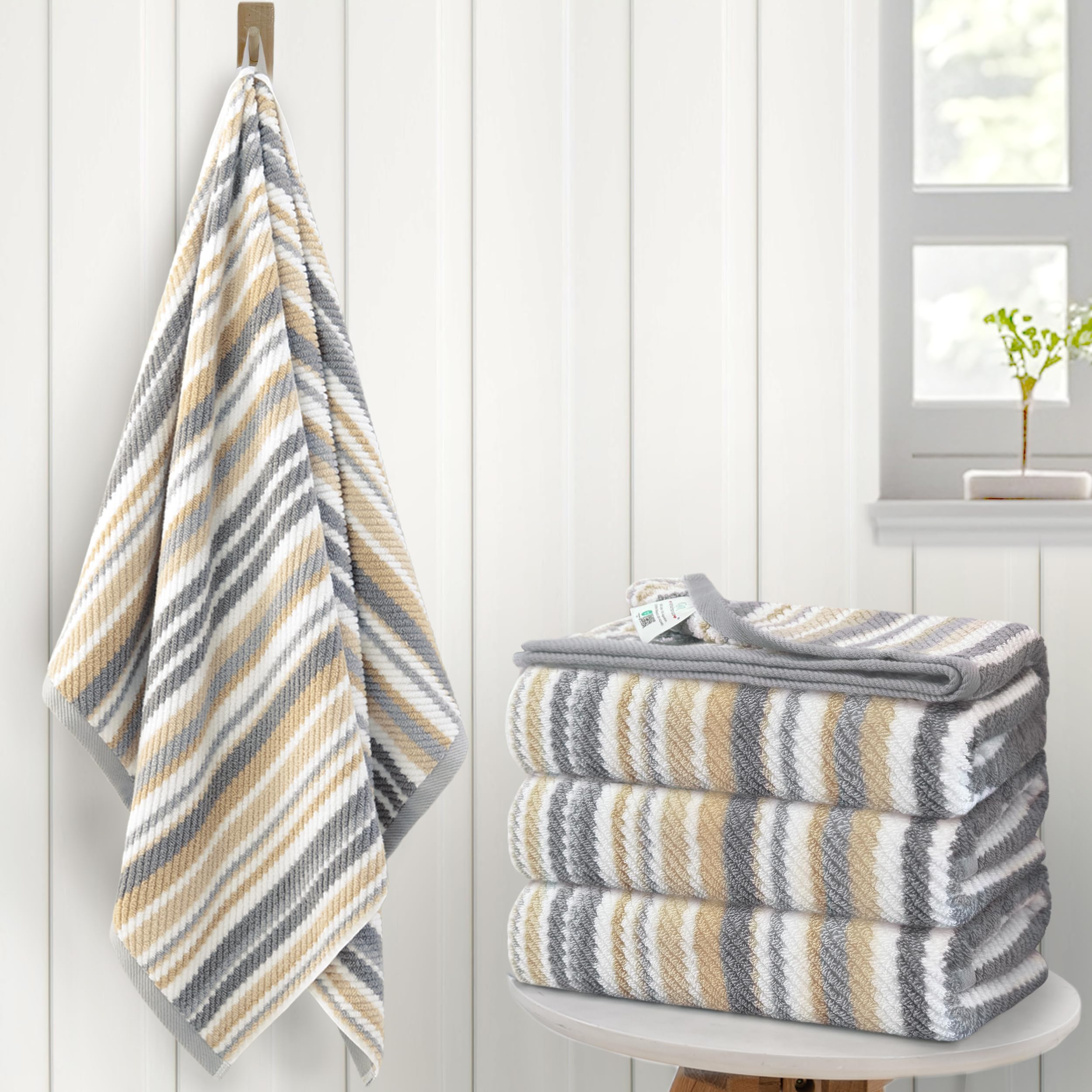 VOOVA & MOVAS Gray Beige Bath Towel Set - Soft & Absorbent -29