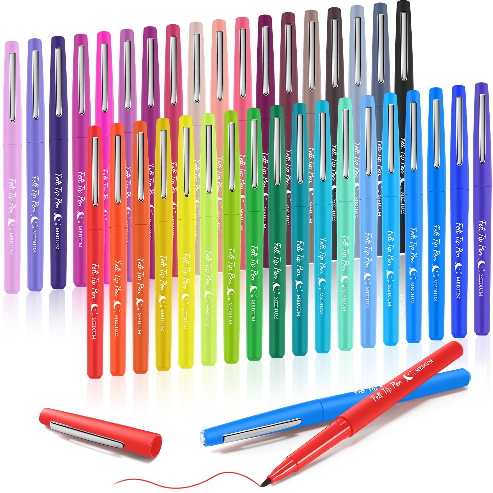 Fuyoooo 36 Pcs Multicolor Felt Tip Pens, Quick Dry, 0.7 mm Medium Point