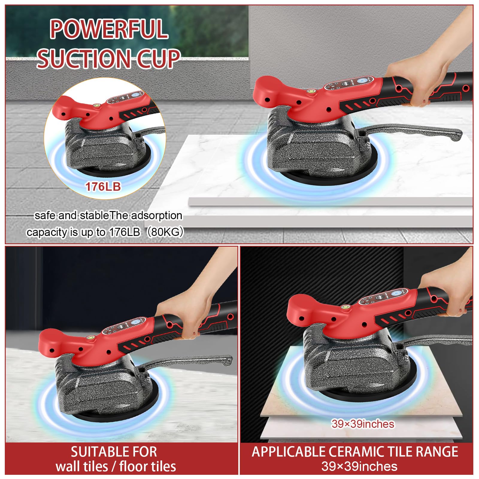 Maquina Vibratoria para Azulejos, Vibrador Baldosas Compatible con Makita 18V, Niveladores Azulejo con 5 Velocidades, Ventosa de 4,7 Pulgadas y Adsorción de 80 kg para Baldosas (Sin Batería)
