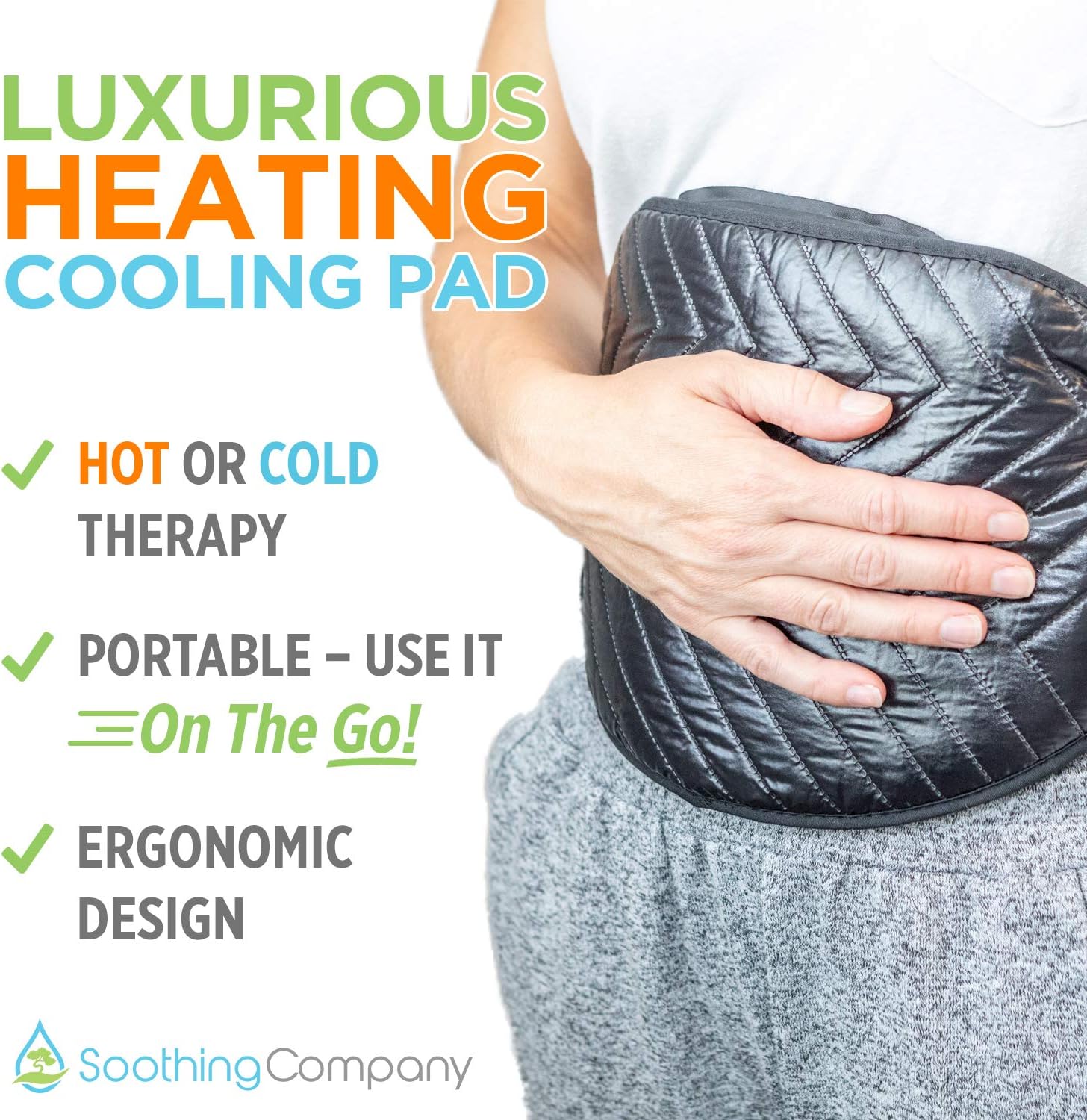 Exclusive Special Large Heating and Cooling Reusable Wrap by Soothing Company for Back Pain, Stomach Cramps, Sore Neck, Shoulders, Legs, Joint and Muscle Pain Hot and Cold Therapy to Support Healing Injuries