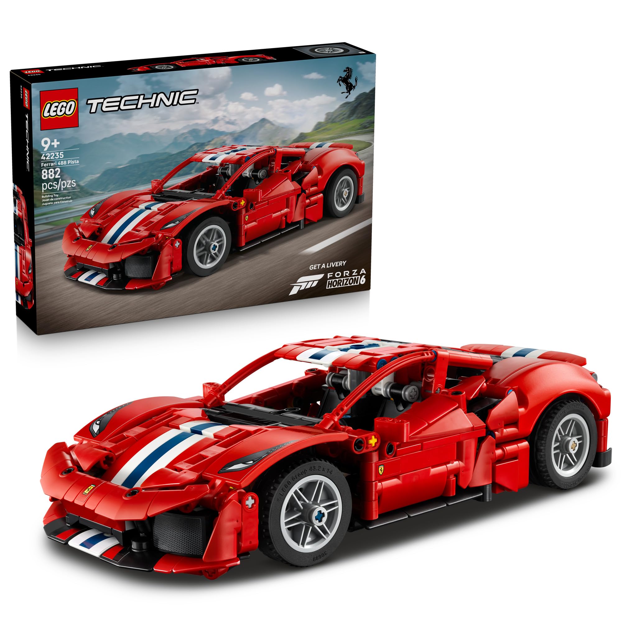 Technic Ferrari 488 Pista Car 42235 | Building Toys for Boys & Girls, Ages 9+, Toy Car for Display for Bedroom or Book Shelf, 882 pieces, Gifts for Kids