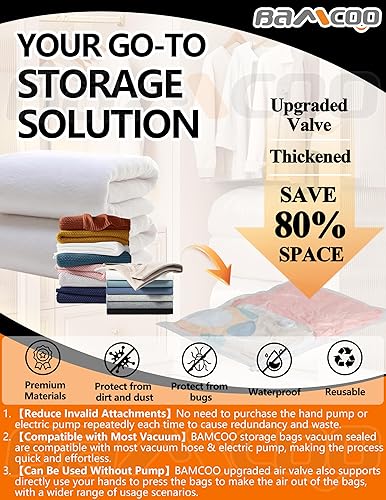 Miniatura 2 de Bolsas de almacenamiento al vacío mejoradas para ahorrar espacio, paquete de 20 (4 jumbo, 4, grande, 4, mediano, 4, pequeño, 4 enrollables), bolsas