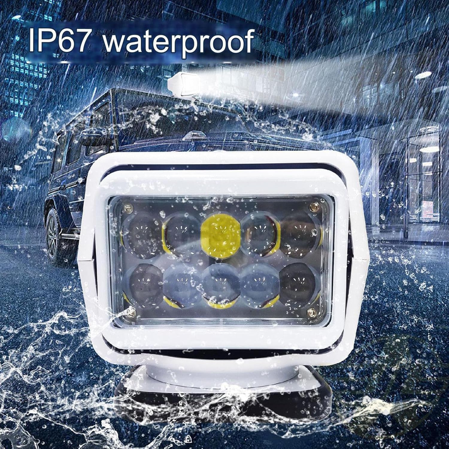 Boat Spotlight, 12V LED Search Light Spot Lights, 50W 360 Deg Rotating Remote Control Work Light for SUV Marine Boat Truck Car,Black