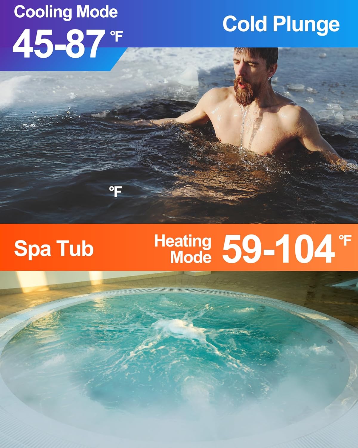 VARMINPOOL heat pump showing heating and cooling temperature ranges