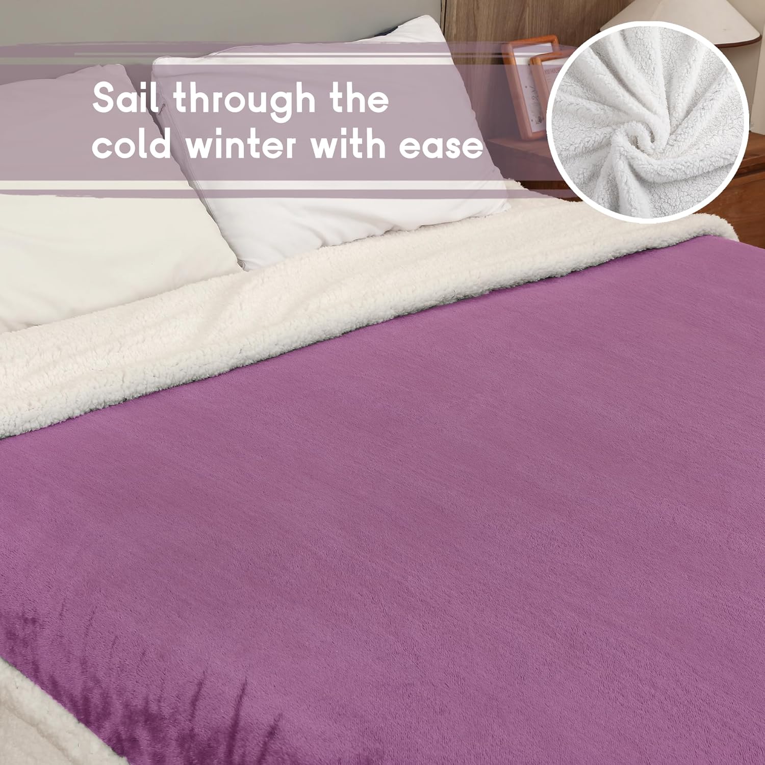 Heated Blanket Electric Blanket Full Size 72''x84'' with 9 Heating Levels, 1-10 Hour Auto Shut Off, Machine Washable, Flannel & Sherpa Soft Warming Blanket for Couch, Bed, Office - Purple - Image 6