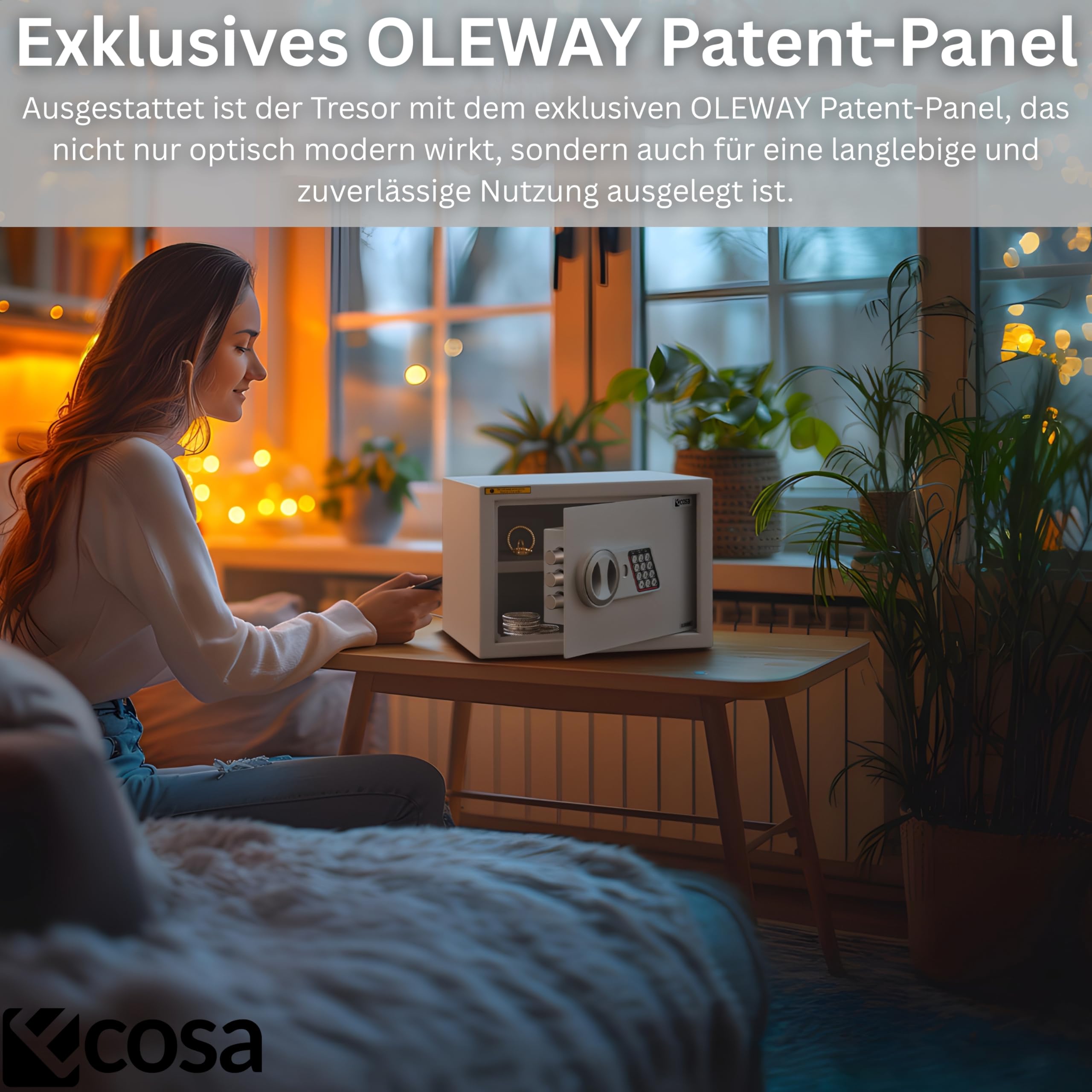 Ecosa Elektroniczny sejf 35 x 25 x 25 cm – sejf meblowy i sejf ścienny z kodem numerycznym i kluczem, sejf hotelowy do domu, 3-krotna, bardzo gruba podwójna blokada bolca, ognioodporny, wodoszczelny