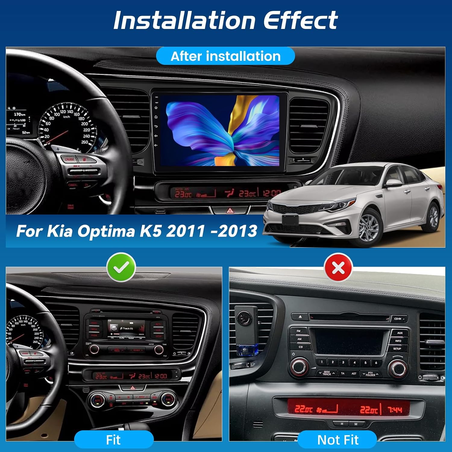 [4+64G] NHOPEEW Car Stereo for Kia Optima K5 2011-2015 - Wireless Carplay and Android Auto - 9 Inch HD Touchscreen Android Car Radio - EQ Audio/WiFi/GPS/SWC/Bluetooth + AHD Backup Camera