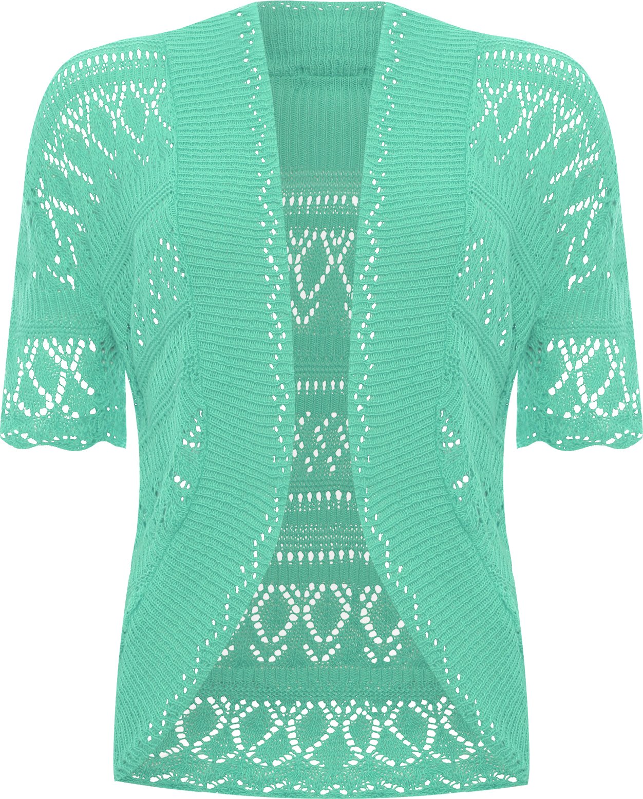 WearAll Plus Size Womens Crochet Knitted Short Sleeve Ladies Shrug Cardigan Top - Mint - 20-22