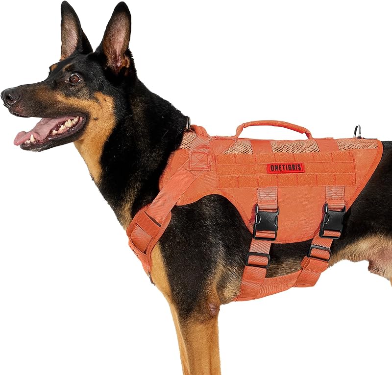 Peitoral Vest Tático para Cães com Tela Respirável e Painéis MOLLE OneTigris Orange X-Large