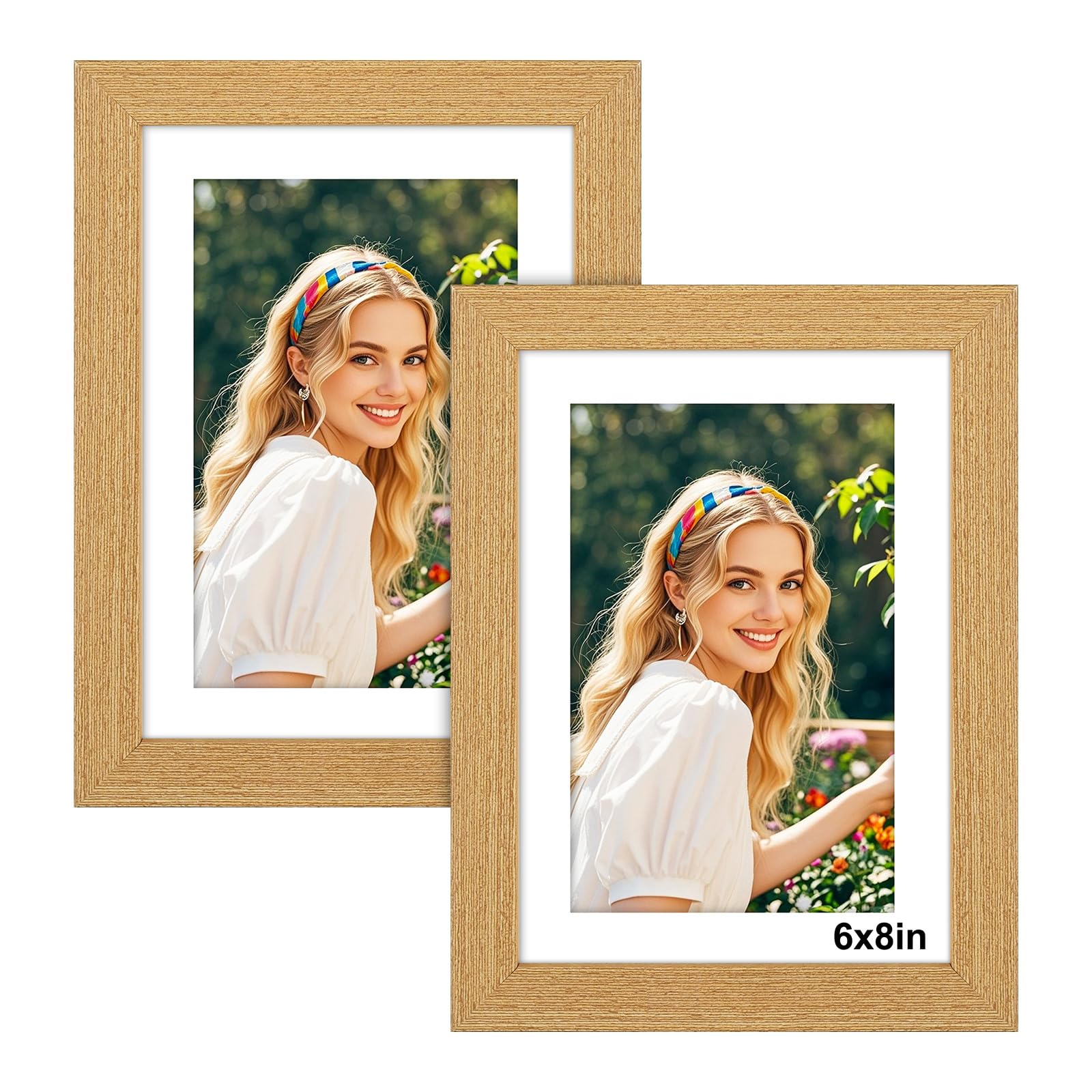 8x6 Photo Frame Wood Finished - 2 Pack 6x8 Picture Frames with Mount, Photo Frames 8x6 Picture Frame for Wall Mount & Desktop