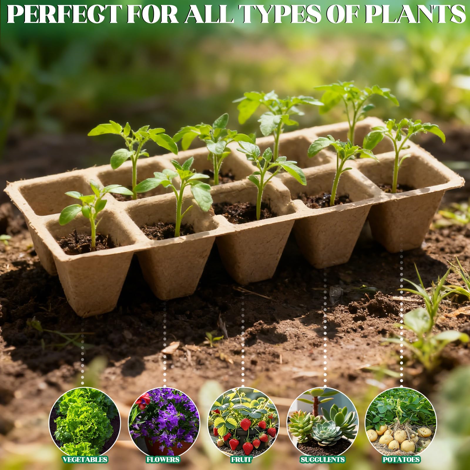 Plateaux de Semis Biodégradables 30 Pièces (10 Alvéoles) – Bacs à Semis Compostables en Fibre de Papier avec Trous de Drainage – Idéal pour Graines, Légumes, Fleurs et Jardinage Écologique