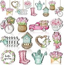 Maitys 36 Pcs Spring Flower Wooden Ornaments Sunflower Tulip Easter Tree Decoration Floral Gnome Hanging Wood Cutout Pastel Spring Decor for Home Small Tree Party(Sweet)
