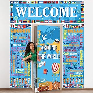 4 Pcs International World Flag Door Decorations Welcome International National Door Covers Backdrop Country Flags Hanging Banner Porch Sign for Sports Party Supplies Around the World Classroom Decor