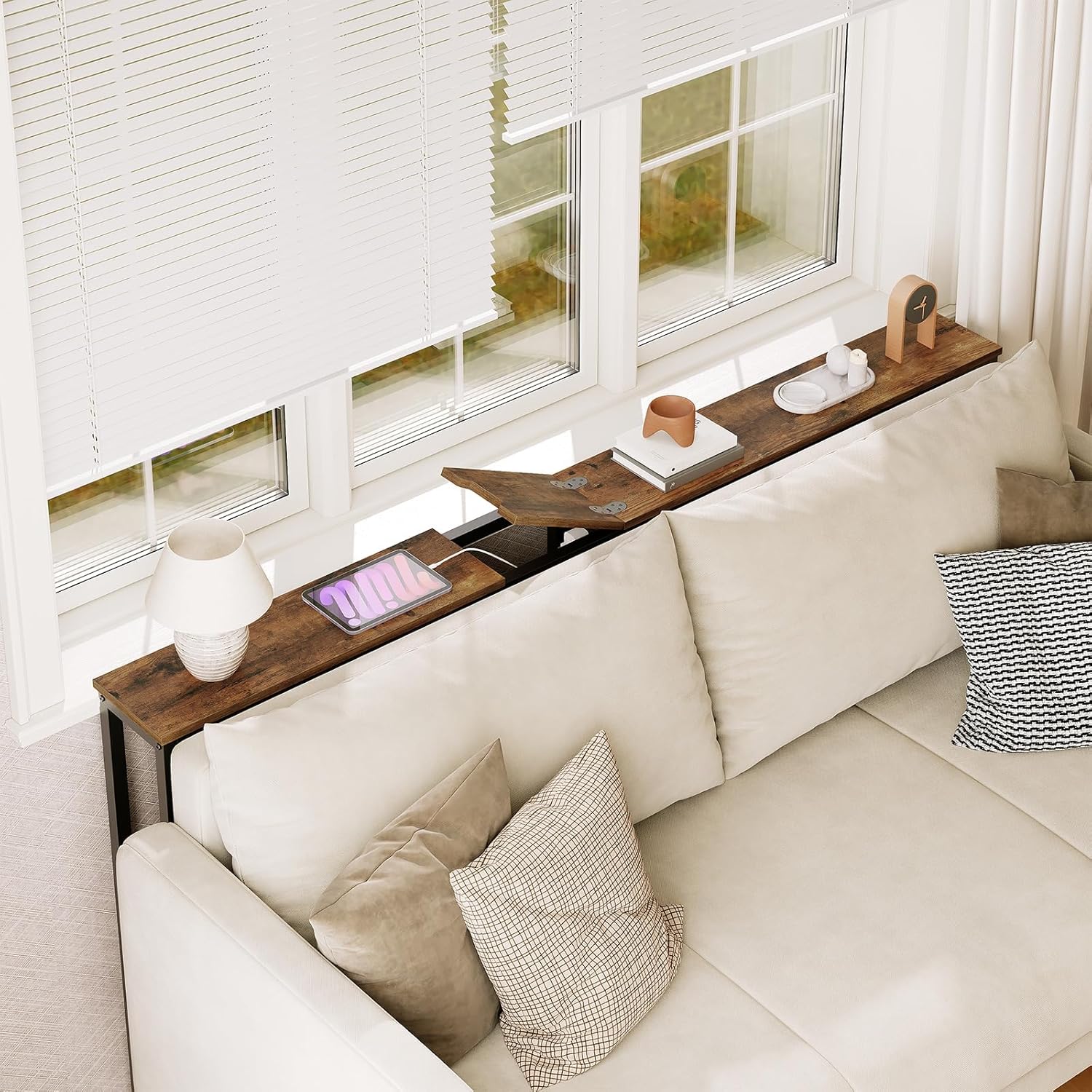 Narrow Console Table, 70.9" Behind Couch Table Skinny, Small Entryway Table with Power Outlets, Modern Hallway Table for Living Room, Entryway, Rustic Brown and Black CT15UBR