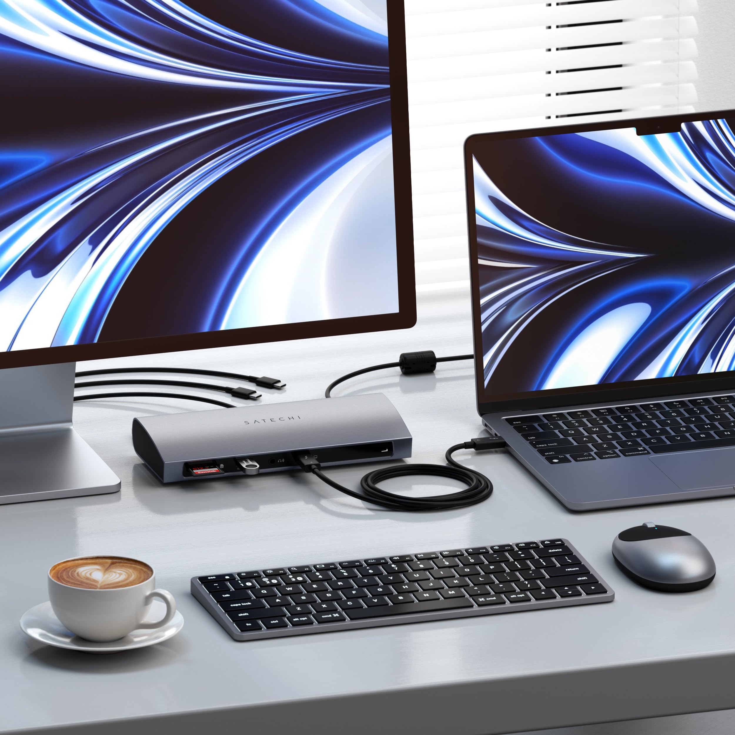 SATECHI 12-in-1 Thunderbolt-4 Dockingstation, 96 W, HDMI | 3 × Thunderbolt-4-Anschlüsse mit 40 Gbit/s, 4 USB-A Anschlüsse, 4K@60 Hz, Ethernet, SD-Kartenleser und Audio