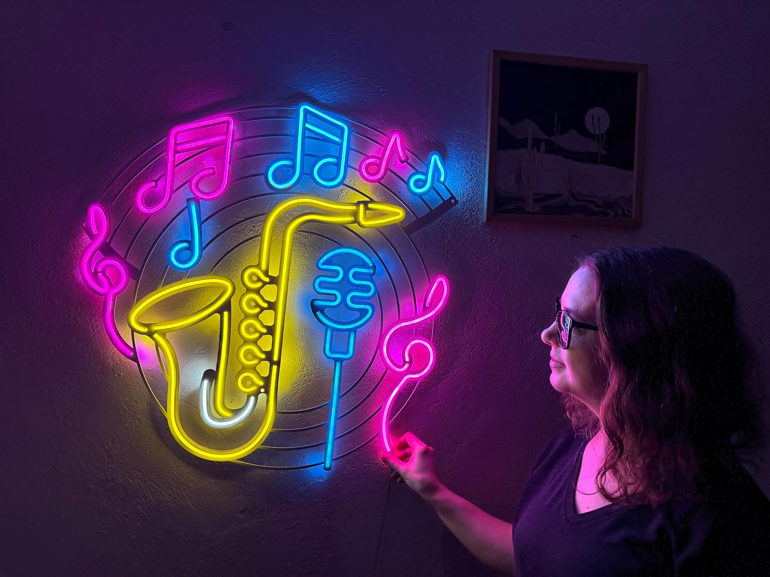 Saxophone & Music Wall Art, Neon Metal Wall Art, Music Wall Decor, LED Light Decoration, Home Office Hotel Pub Bar Cafe Wall Decor (Without Remote Control)