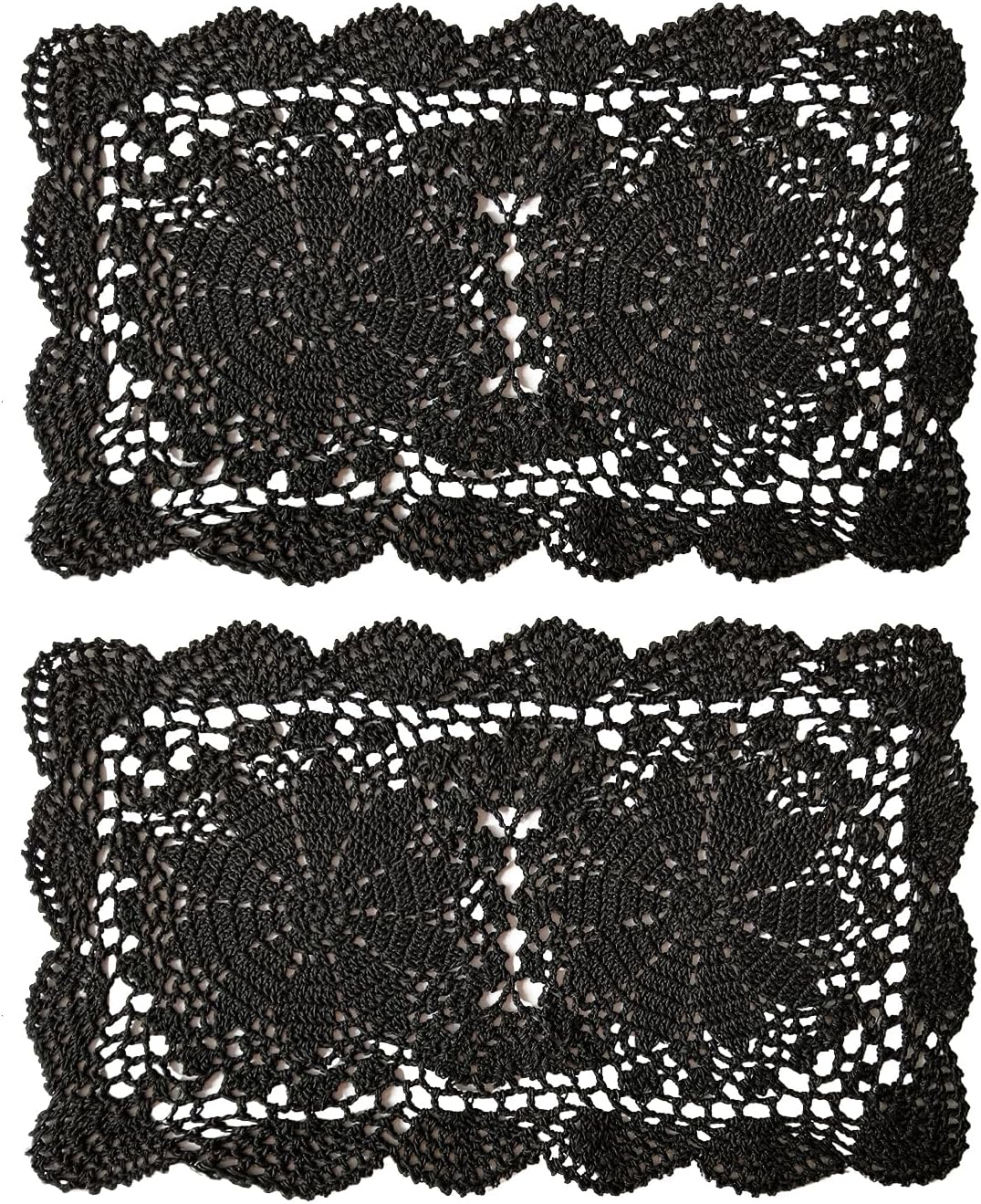 Phantomon Lace Doilies Handmade Crochet Placemats Cotton Doilies Cloth Lace, Pack of 2, Rectangular Shape Table Runner, 10 x 17 inch (Black)