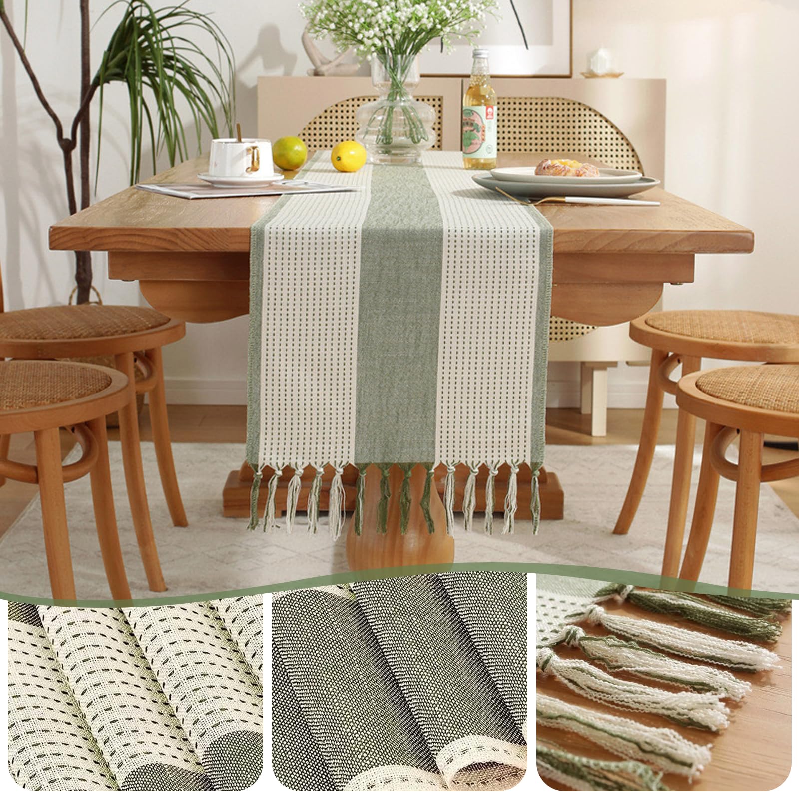 Table Runner, Boho Embroidered Table Decoration with Handmade Tassels - Image 3