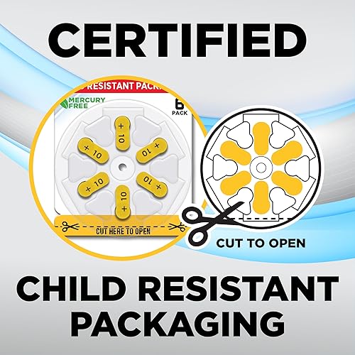 Miniatura 5 de Powermax Baterías para audífonos tamaño 10, paquete de 60 baterías de larga duración, pestaña larga amarilla para un fácil cambio