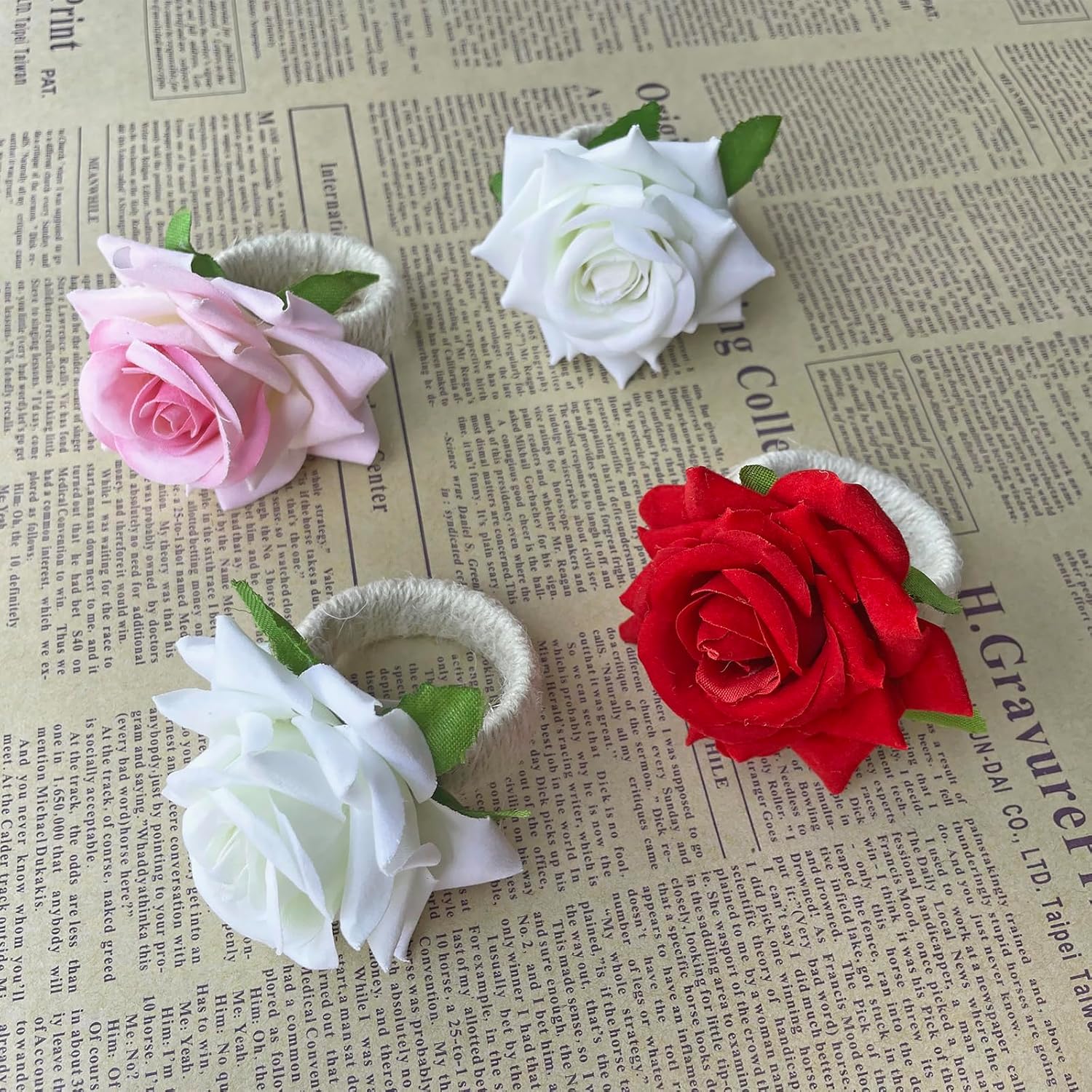 Napkin Rings,48 Pcs Artificial Rose Napkin Holders Flower Napkin Buckles for Wedding Baby Shower Valentine's Party Home Kitchen Dinner Table Decoration (Red, Standard Size)