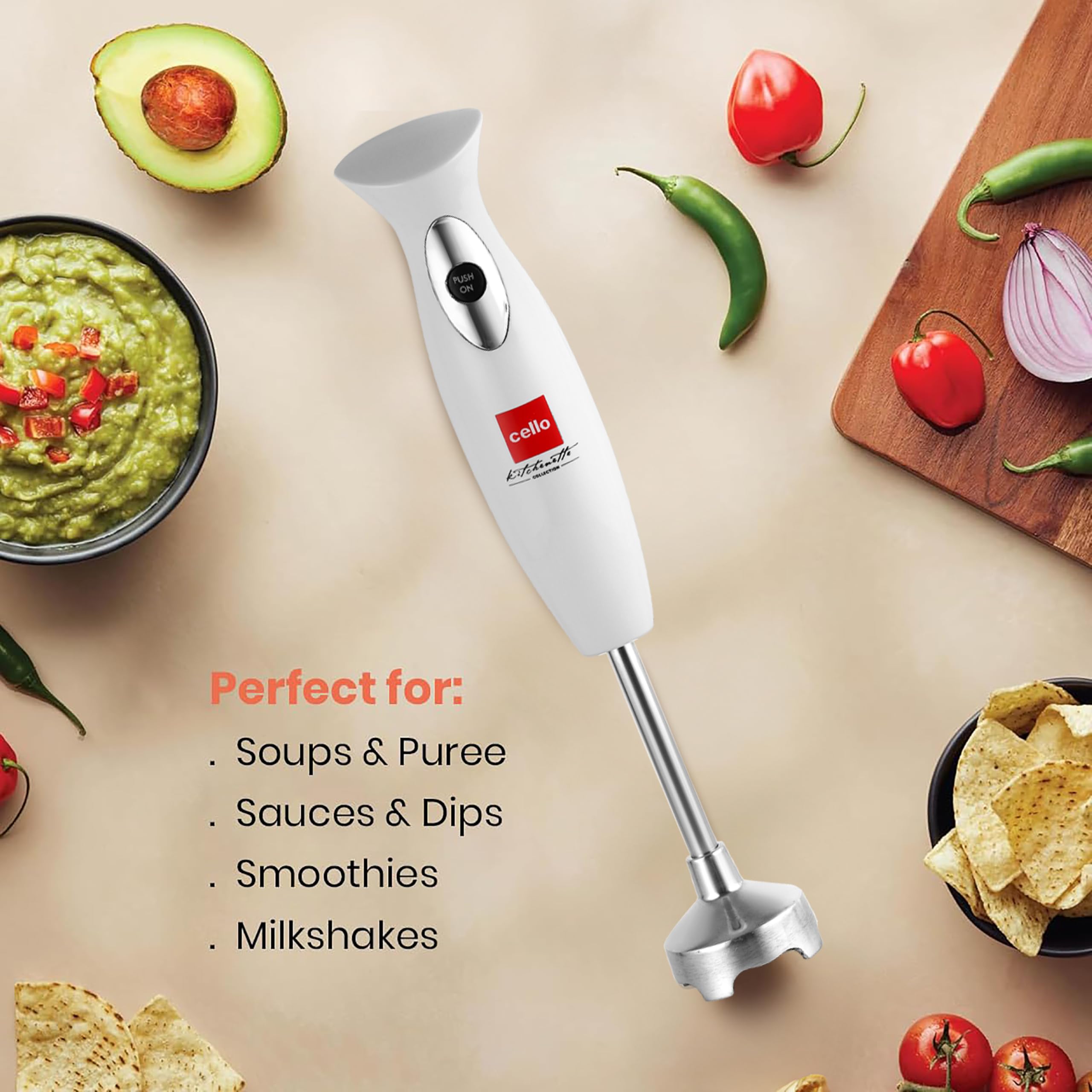 Cello Electra Hand Blender, White | Powerful 300W Motor | 100% Copper Motor, Ergonomic Design, Low Noise Operation, Easy to Clean and Store | 2-Year Warranty 1
