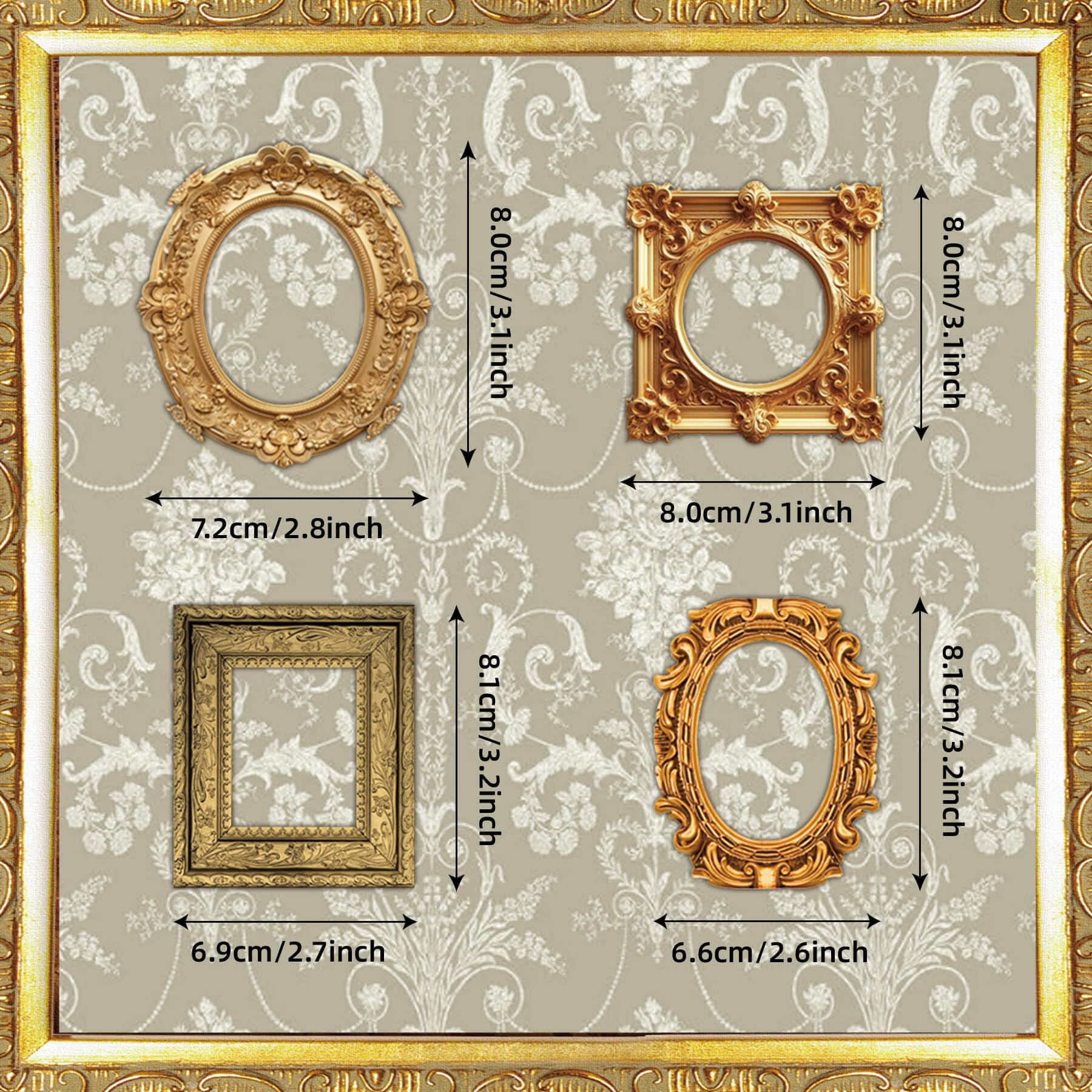 Vintage Frame Stickers - 100 Metallic Designs -6 Vintage Frame Stickers - 100 Metallic Designs -6