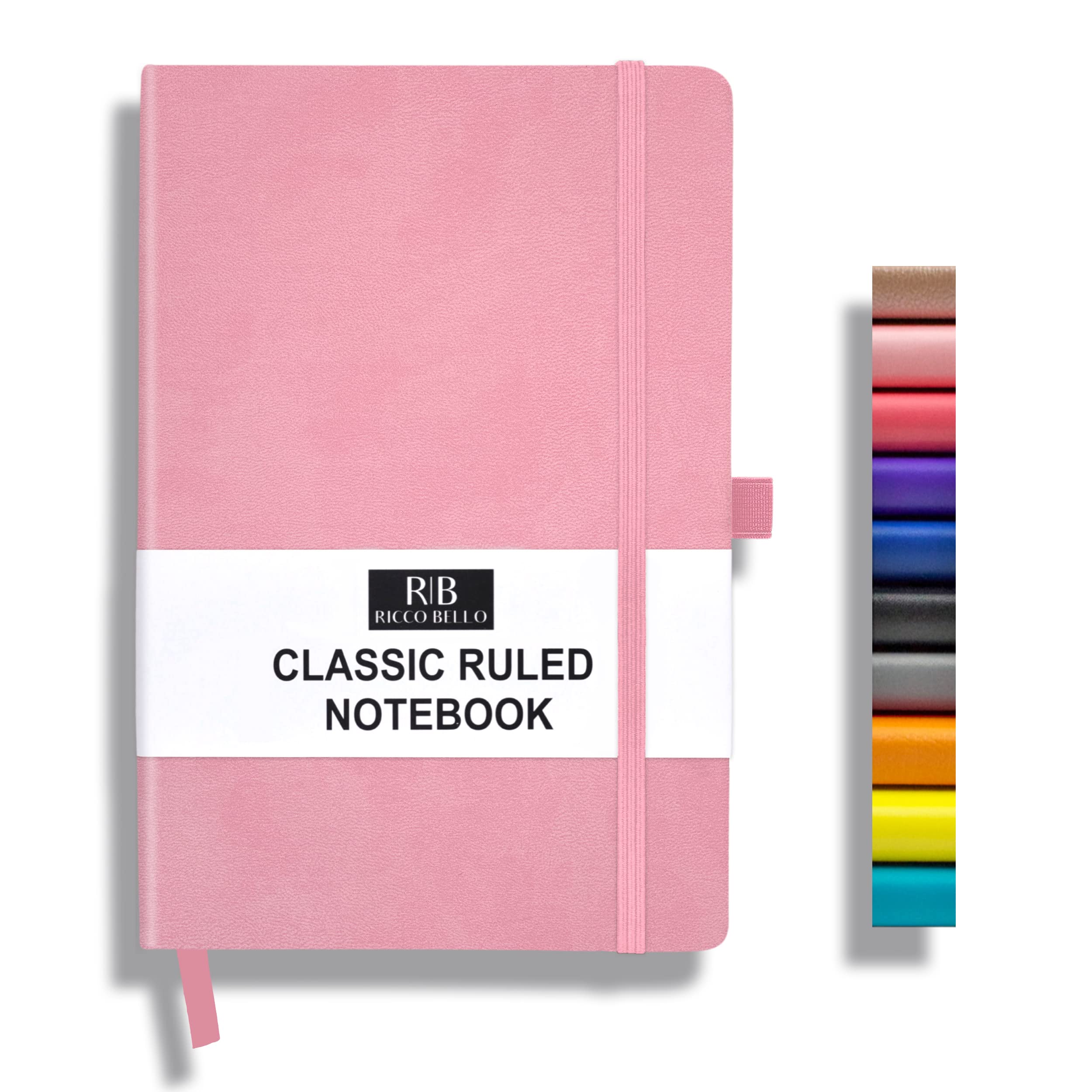 RICCO BELLO Lined Journal Notebook with Pen Holder, Faux Leather Hardcover, College Ruled, for Work, Notes | 96 Sheets /192 Lined Pages, 5.7 x 8.4-