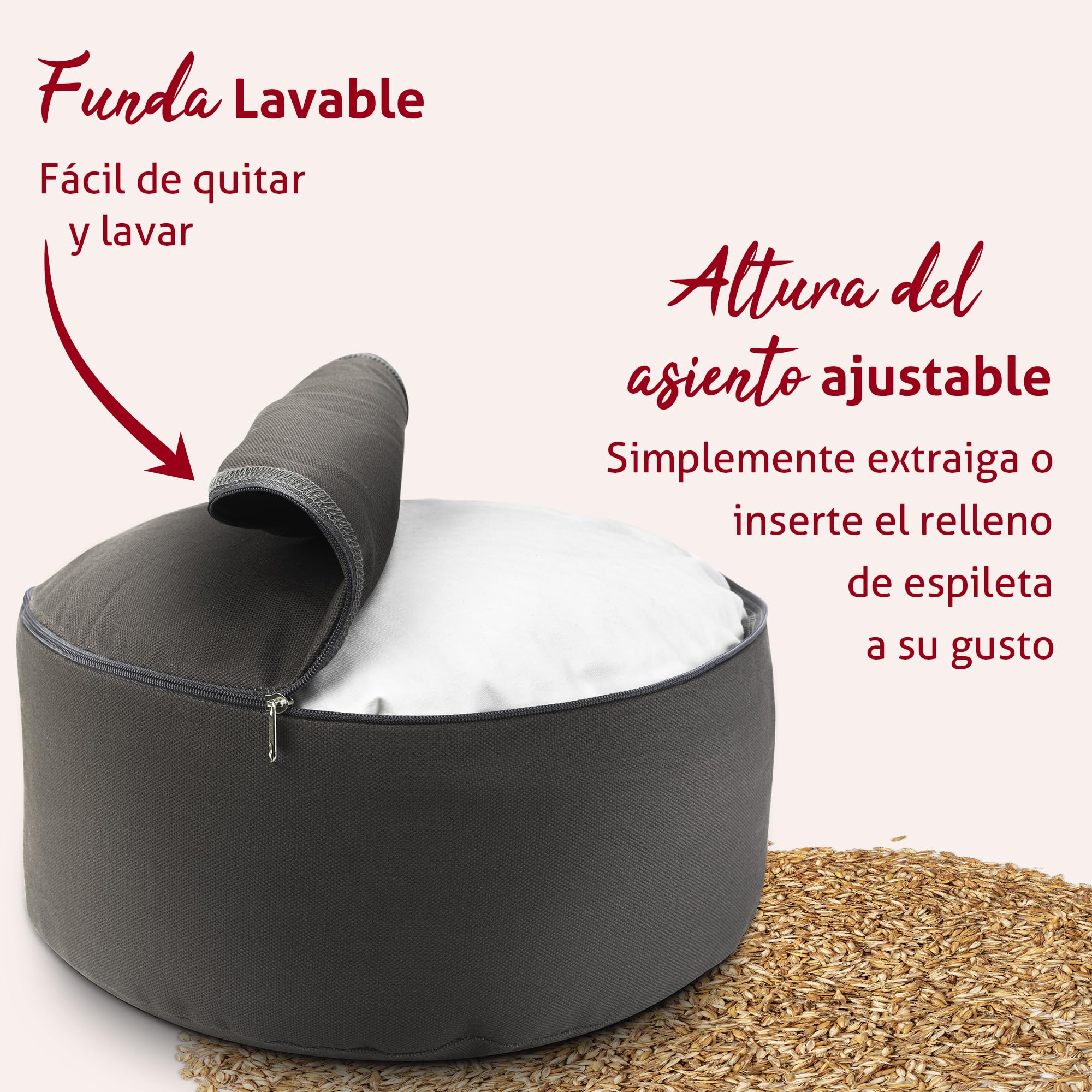 Cojín de Yoga y Meditación Zafu | Altura 15cm | Relleno de Espelta | Algodón 100% | Hecho a Mano en Alemania | Zafu Meditacion Accesorios para Yoga | Funda Lavable