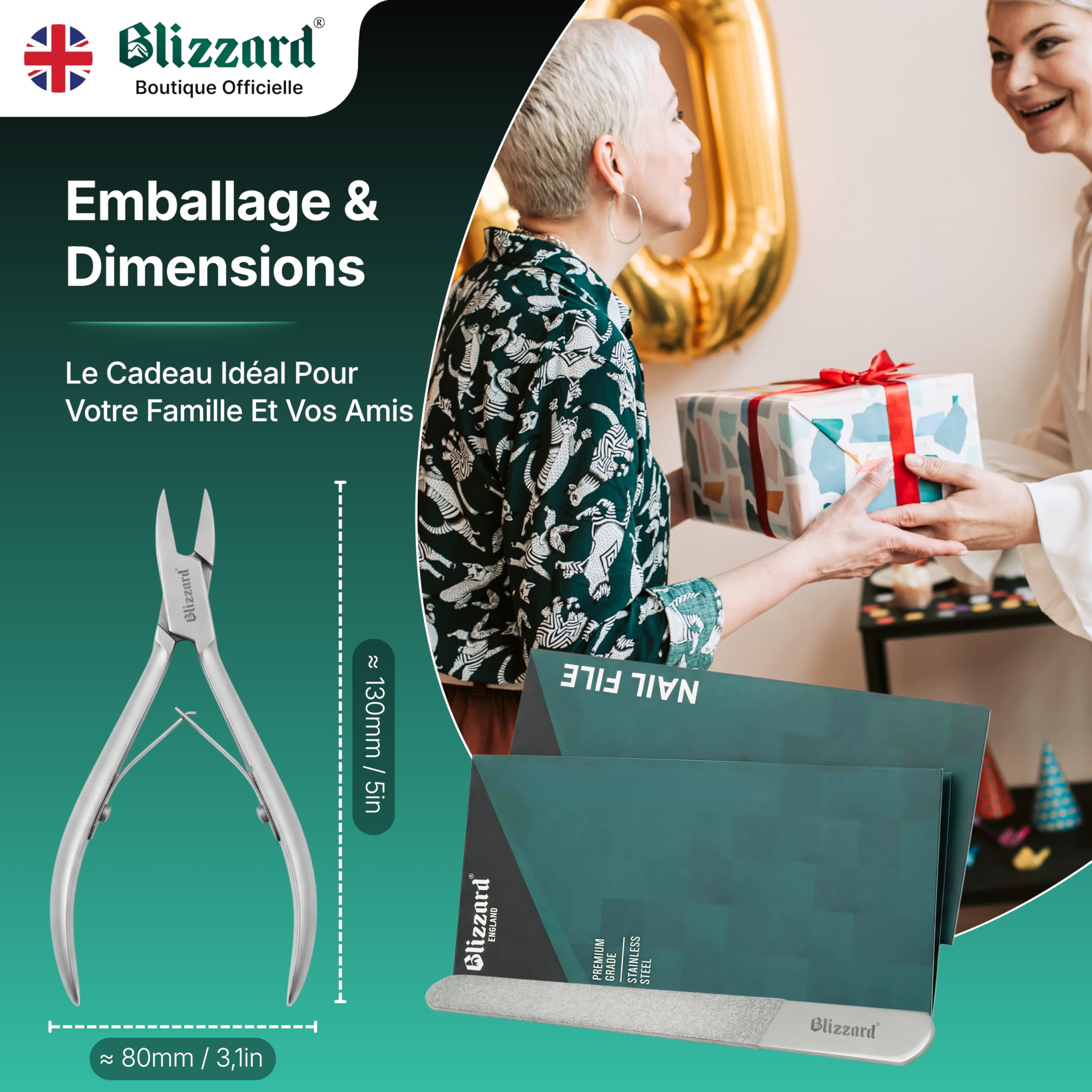 Blizzard Pince à Ongles Pieds pour Ongles Incarnés et Épais - Coupe-Ongles Professionnel en Acier Inox - Seniors et Hommes - Idéal Pédicure et Soin des Pieds - Qualité Podologie - 13cm Mors Plats